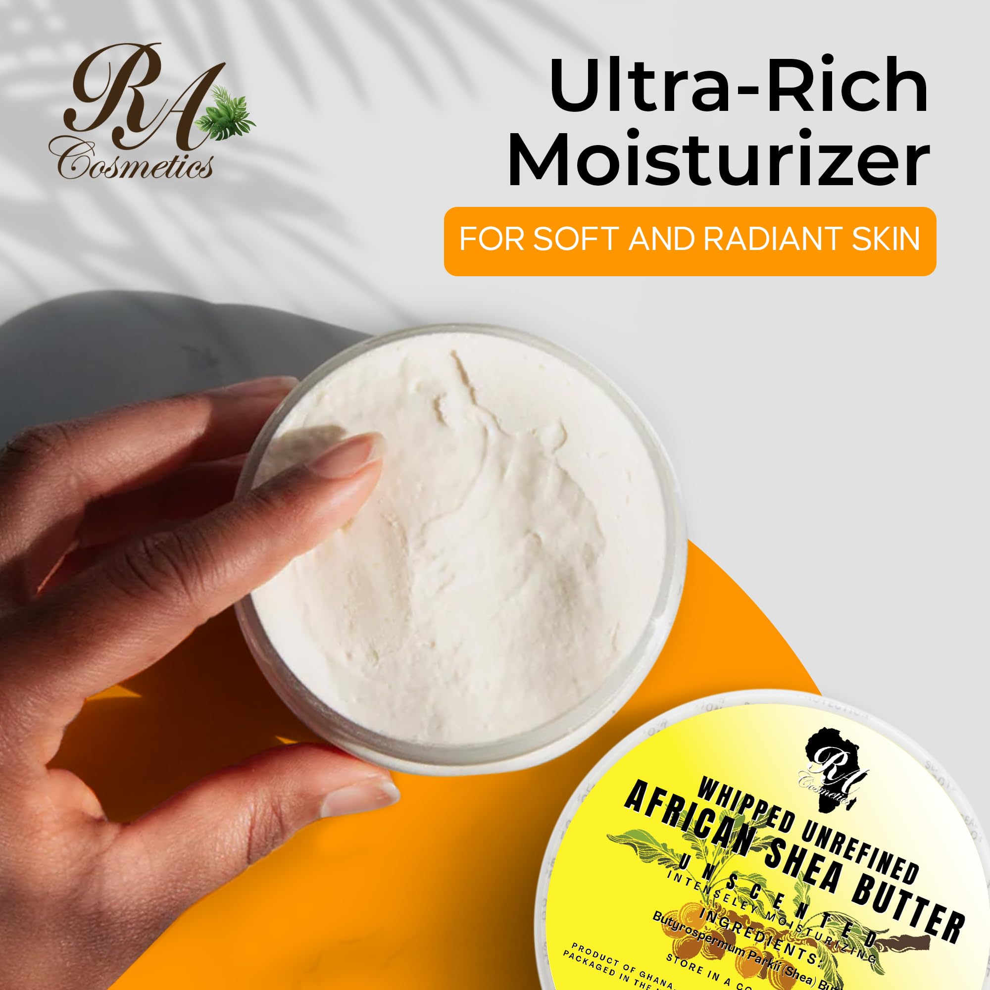 RA Cosmetics Pure Shea Butter, Unscented - 12oz | 100% Pure African Shea Butter for Skin, Hair & Lips