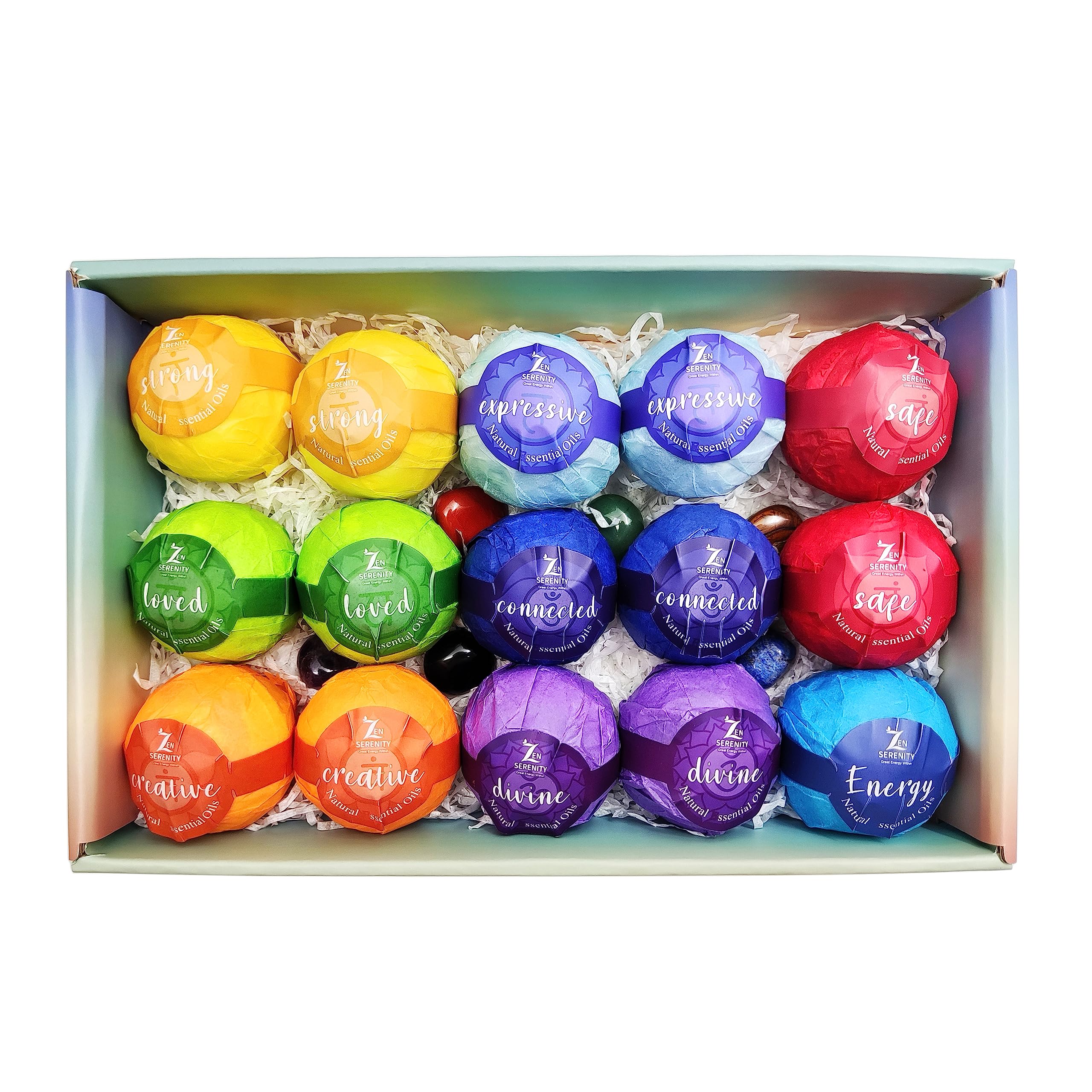 Rachelle Parker Chakra Healing Gemstones Bath Bombs | 15 Essential Oil Bath Bombs for Yoga & Meditation
