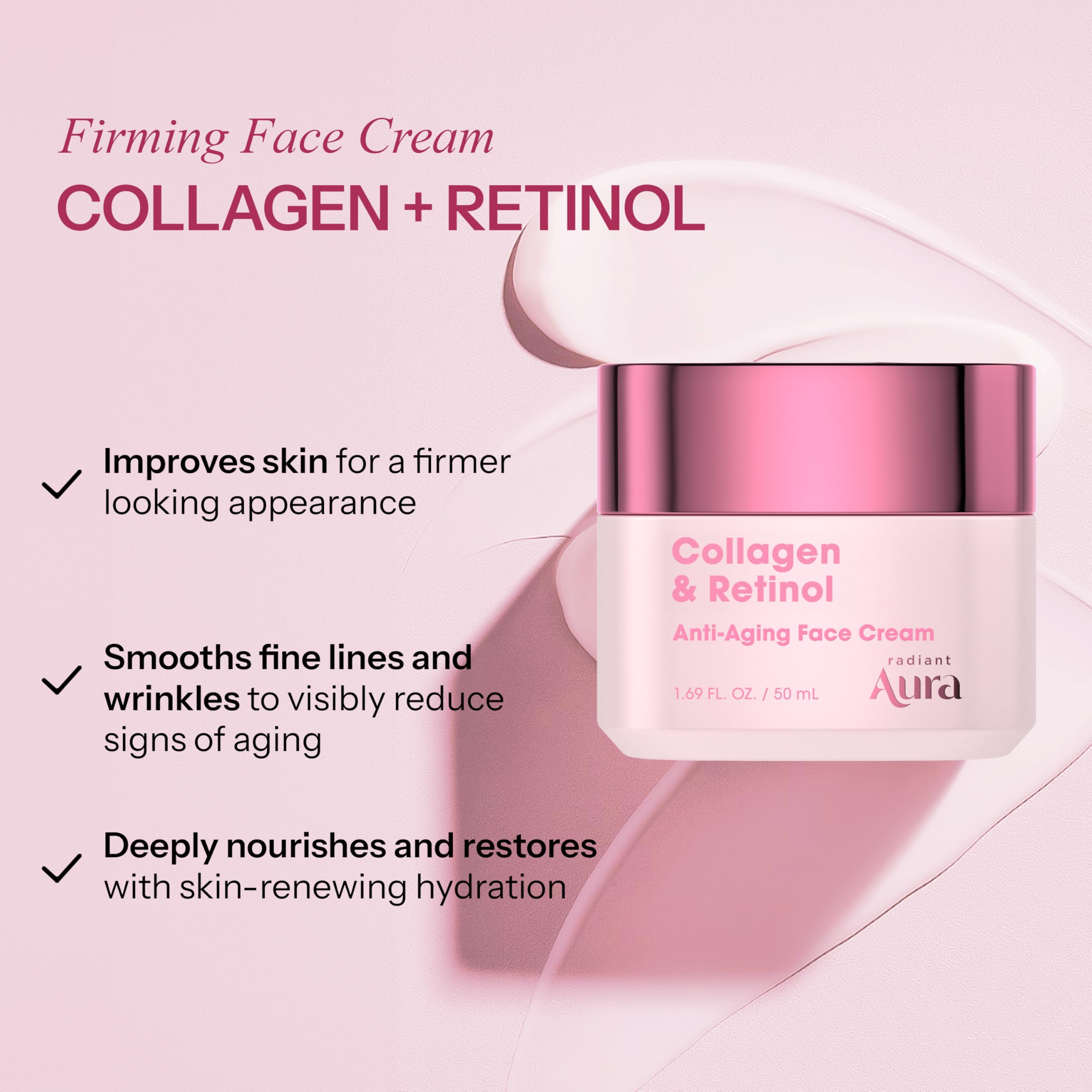 Radiant Aura Collagen & Retinol Face Cream – Vegan Korean Skincare for Firming & Hydration