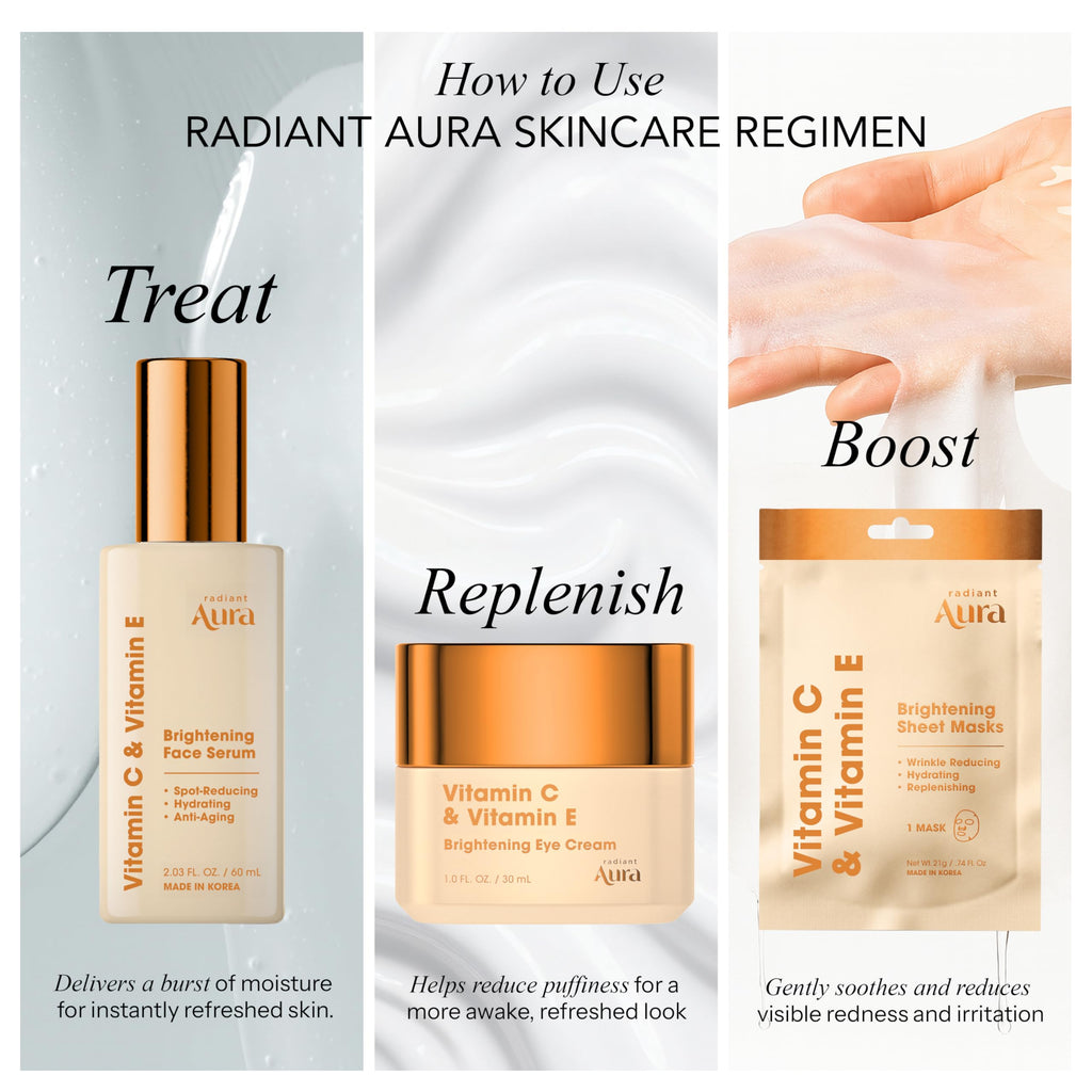 Radiant Aura Vitamin E & Vitamin C Sheet Mask – Dermatologist Tested, Deep Hydration, Korean Skincare