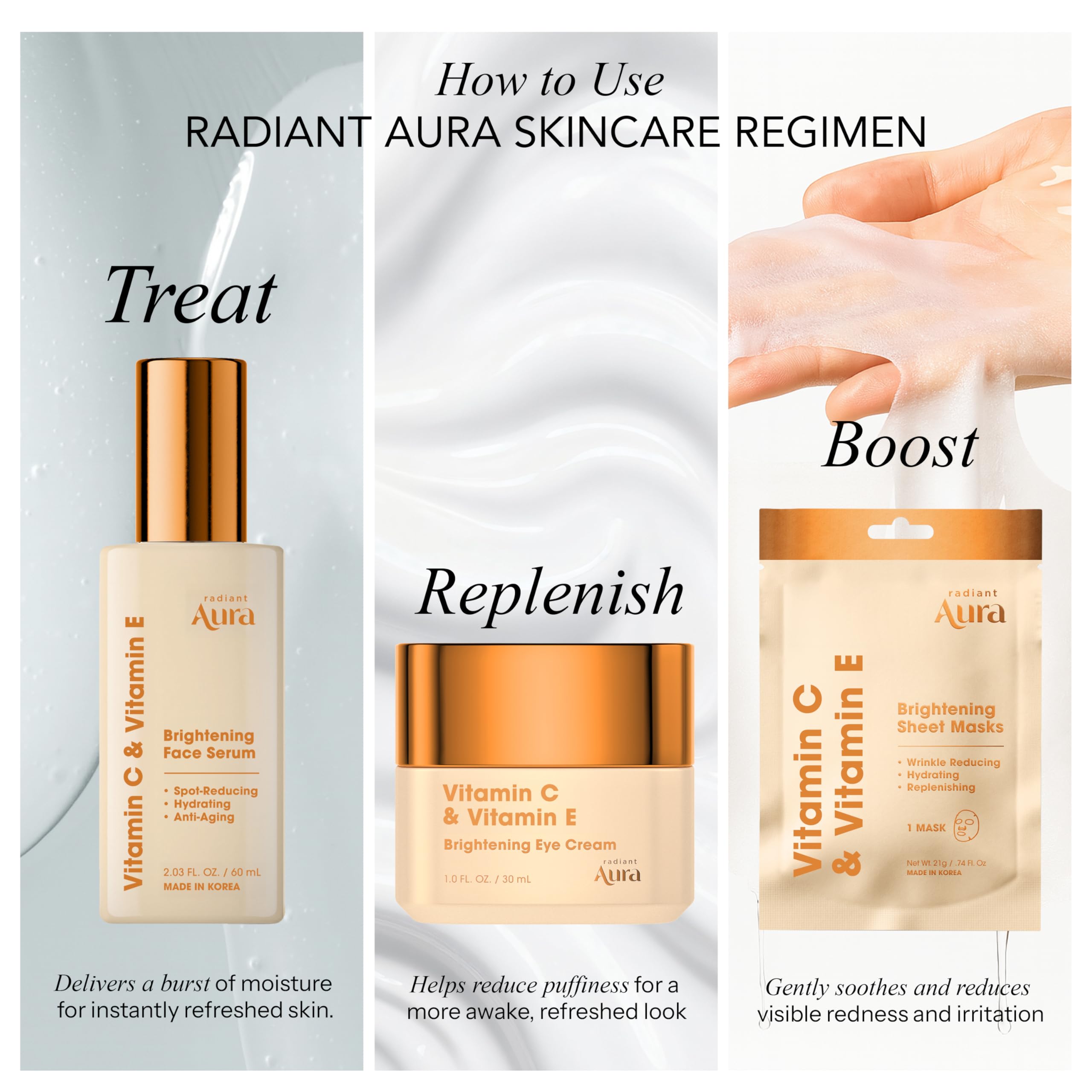 Radiant Aura Vitamin E & Vitamin C Sheet Mask – Dermatologist Tested, Deep Hydration, Korean Skincare