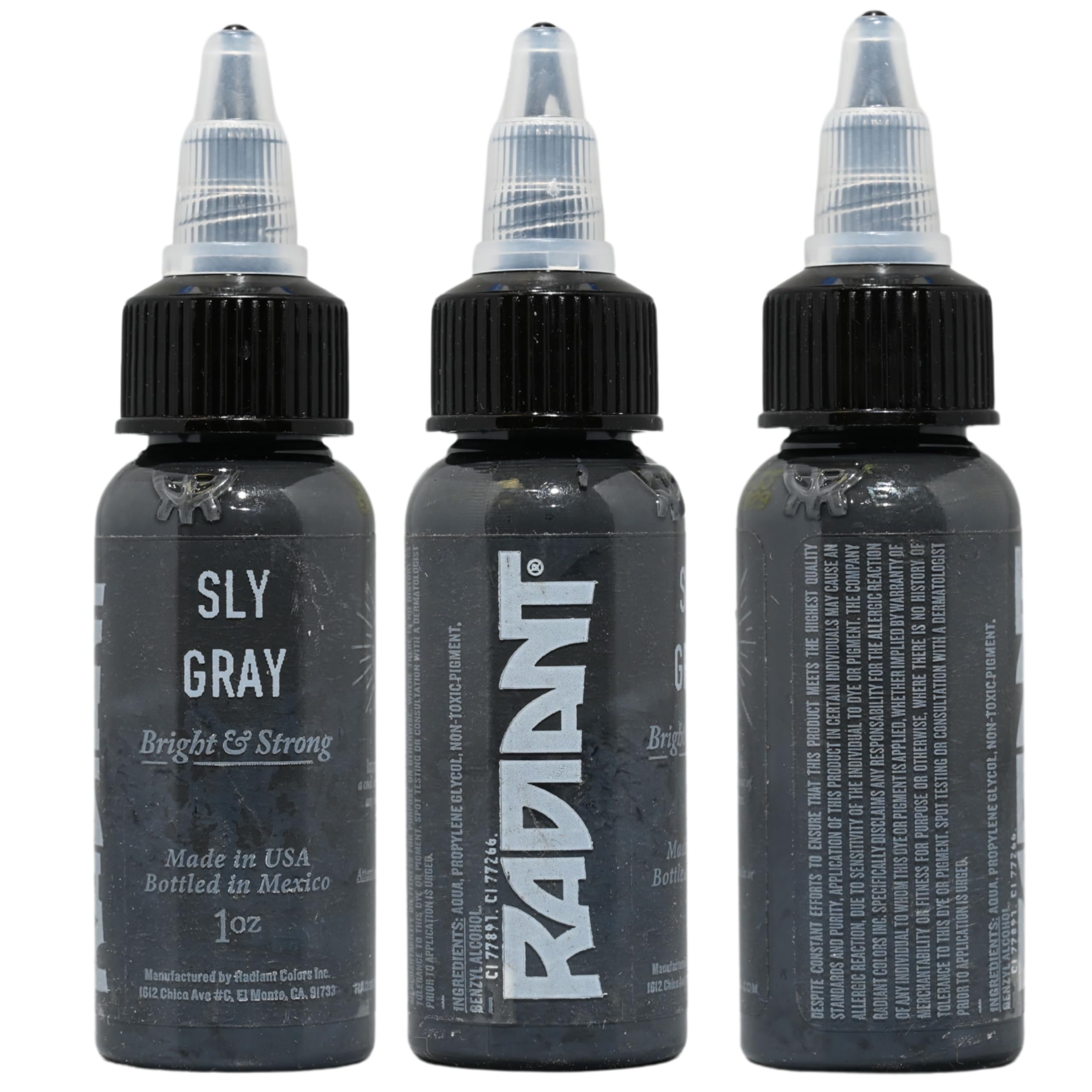 Radiant Colors Sly Gray Tattoo Ink 1oz – Smooth Mid Gray for Shading & Soft Contrast