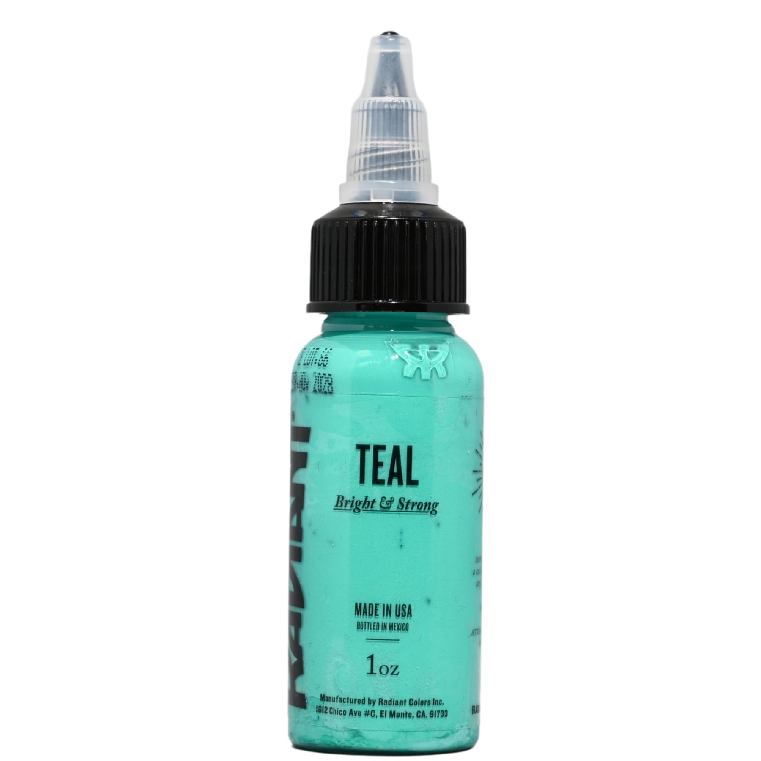 Teal Tattoo Ink 1oz Bottle by Radiant Colors – Bold Teal for Crisp Lines & Shading