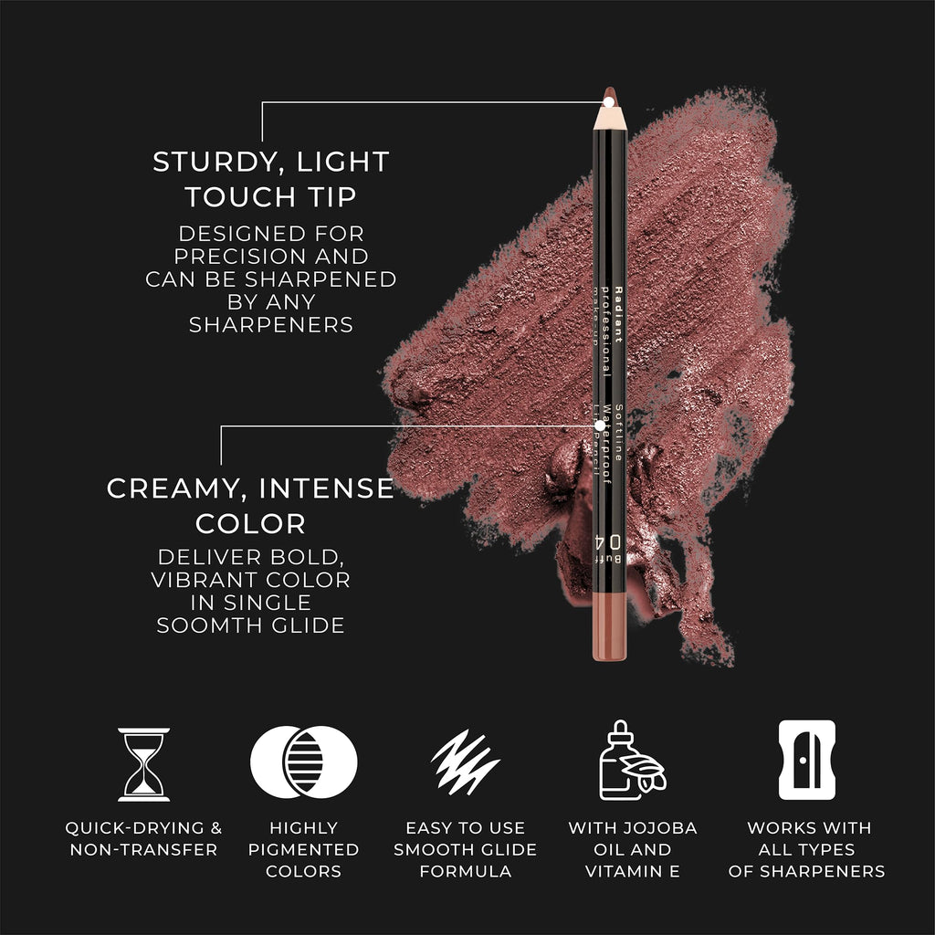 Radiant Professional Makeup Hellenica Waterproof Lip Liner Pencil – Buff (04) | Long-Lasting, Creamy Definition