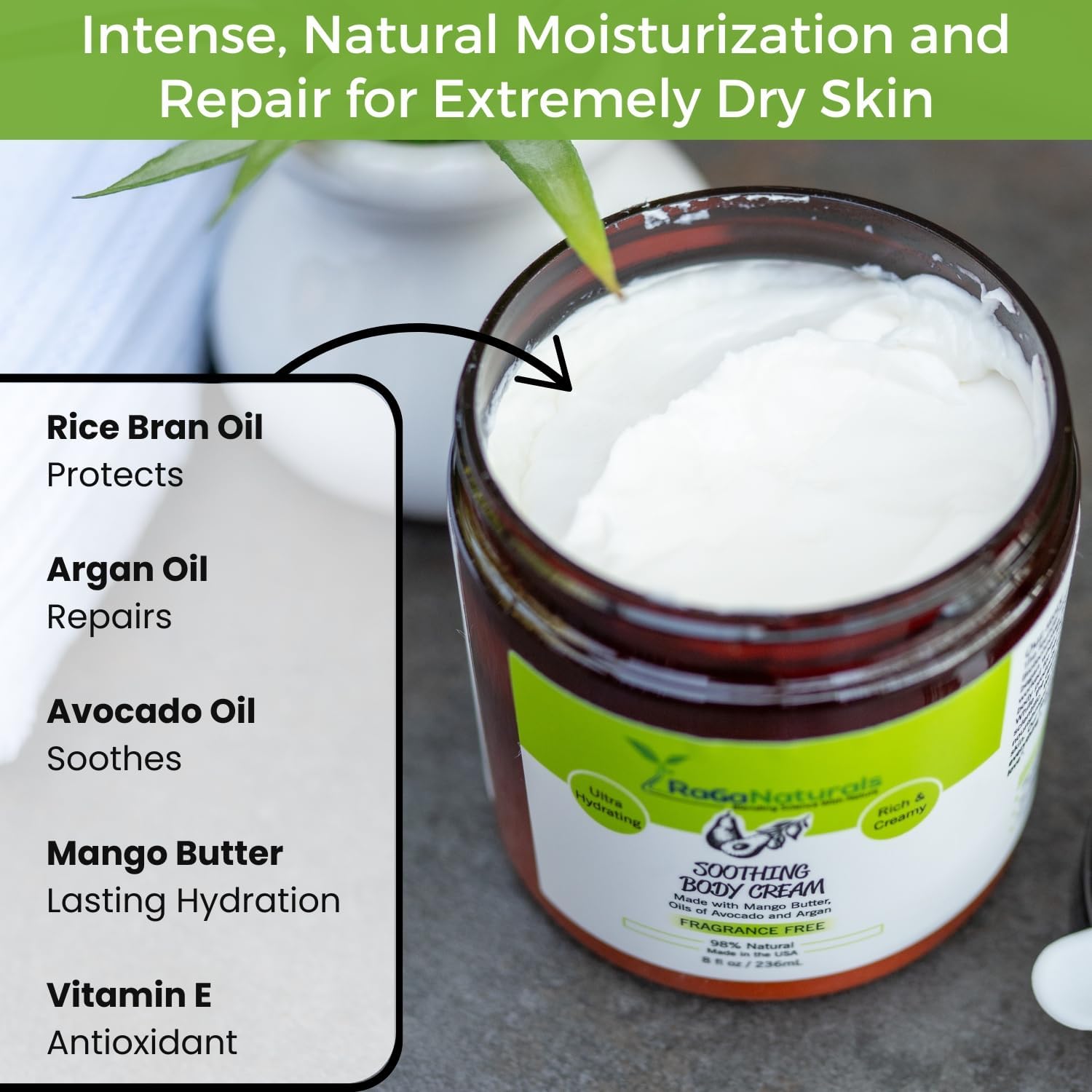 RaGaNaturals Mango Butter Moisturizing Cream for Dry Skin – Fragrance-Free & Non-Greasy