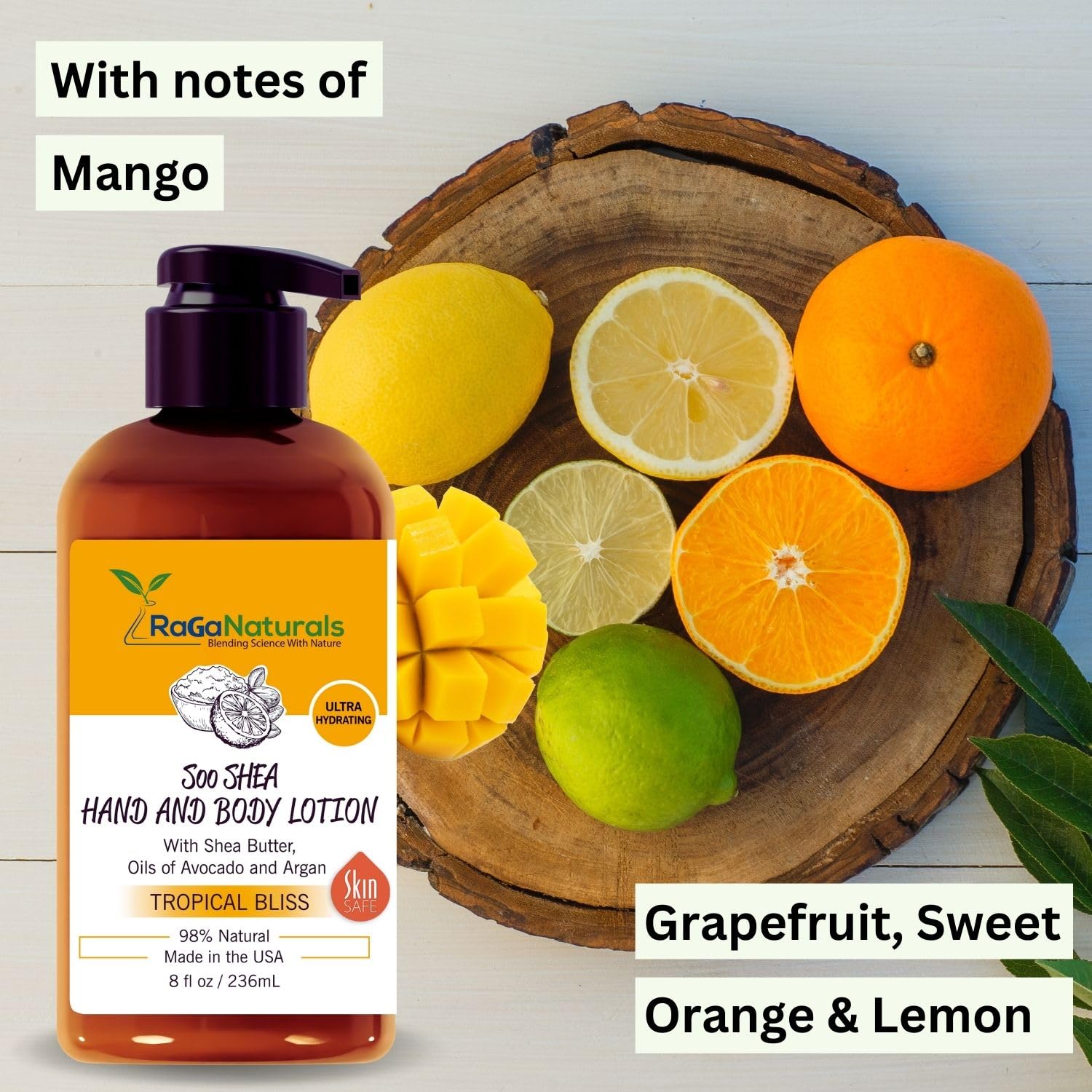 RaGaNaturals Mango Shea Butter Lotion – Hydrating, All-Natural Vegan Moisturizer (8 Oz)