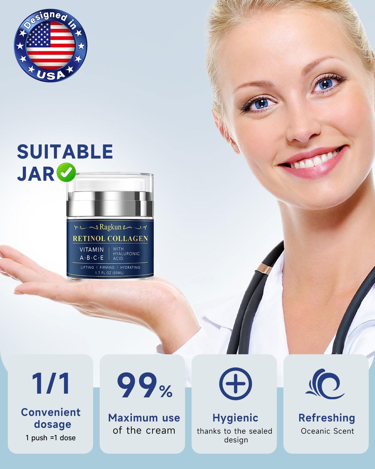 Ragkun Retinol Cream for Face & Neck – Anti-Aging Moisturizer with 1% Retinol