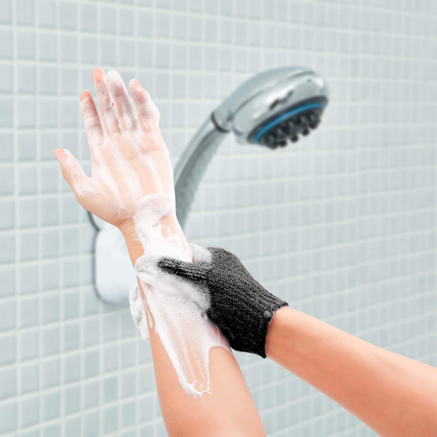 Rainmae 6Pairs Exfoliating Gloves – Premium Black Bath Scrub Mitts