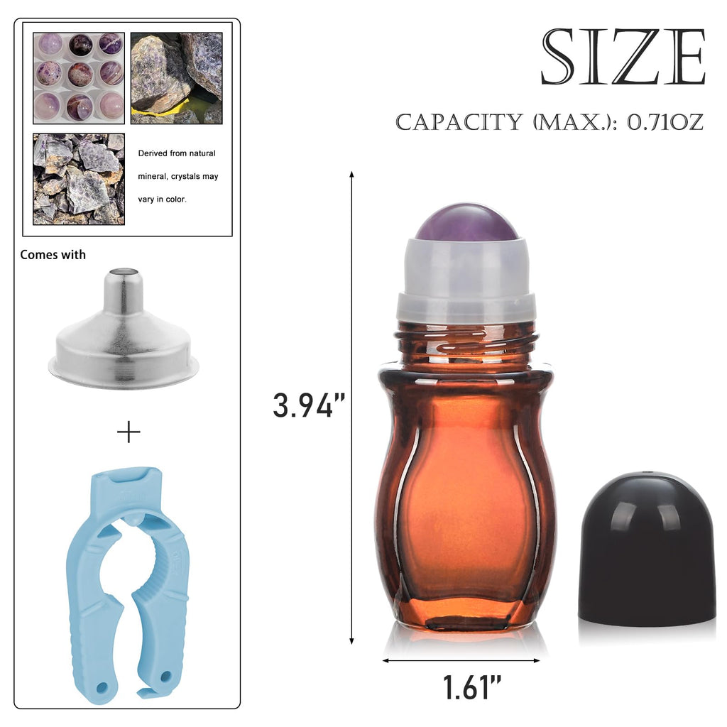 RAMFIYN 2-Pack 1oz Amber Glass Roll-On Bottles with Purple Quartz Roller Ball – Refillable
