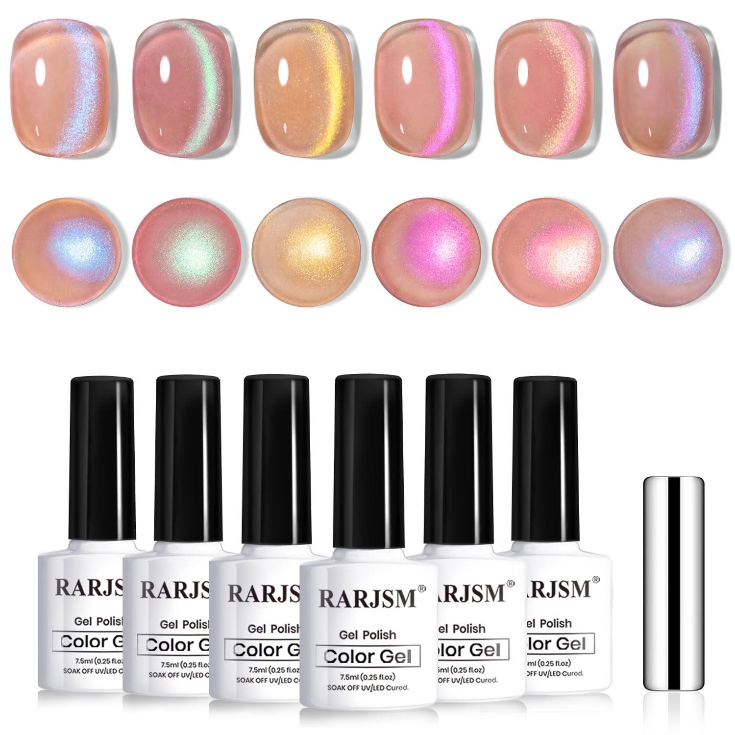 RARJSM Aurora Glitter Cat Eye Gel Nail Polish Set – 6 Pcs with Magnetic Stick