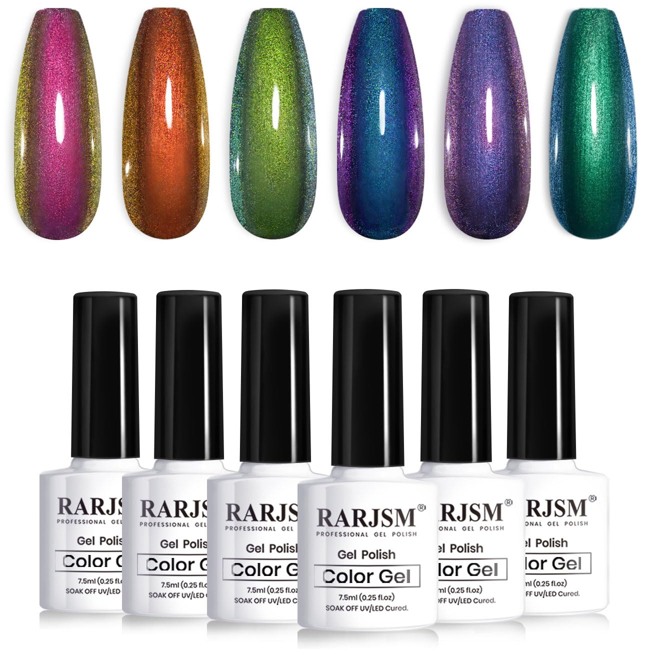 RARJSM Chameleon Gel Nail Polish Set – Multichrome Color Shifting Glitter Gel Polish (6x7.5ml)