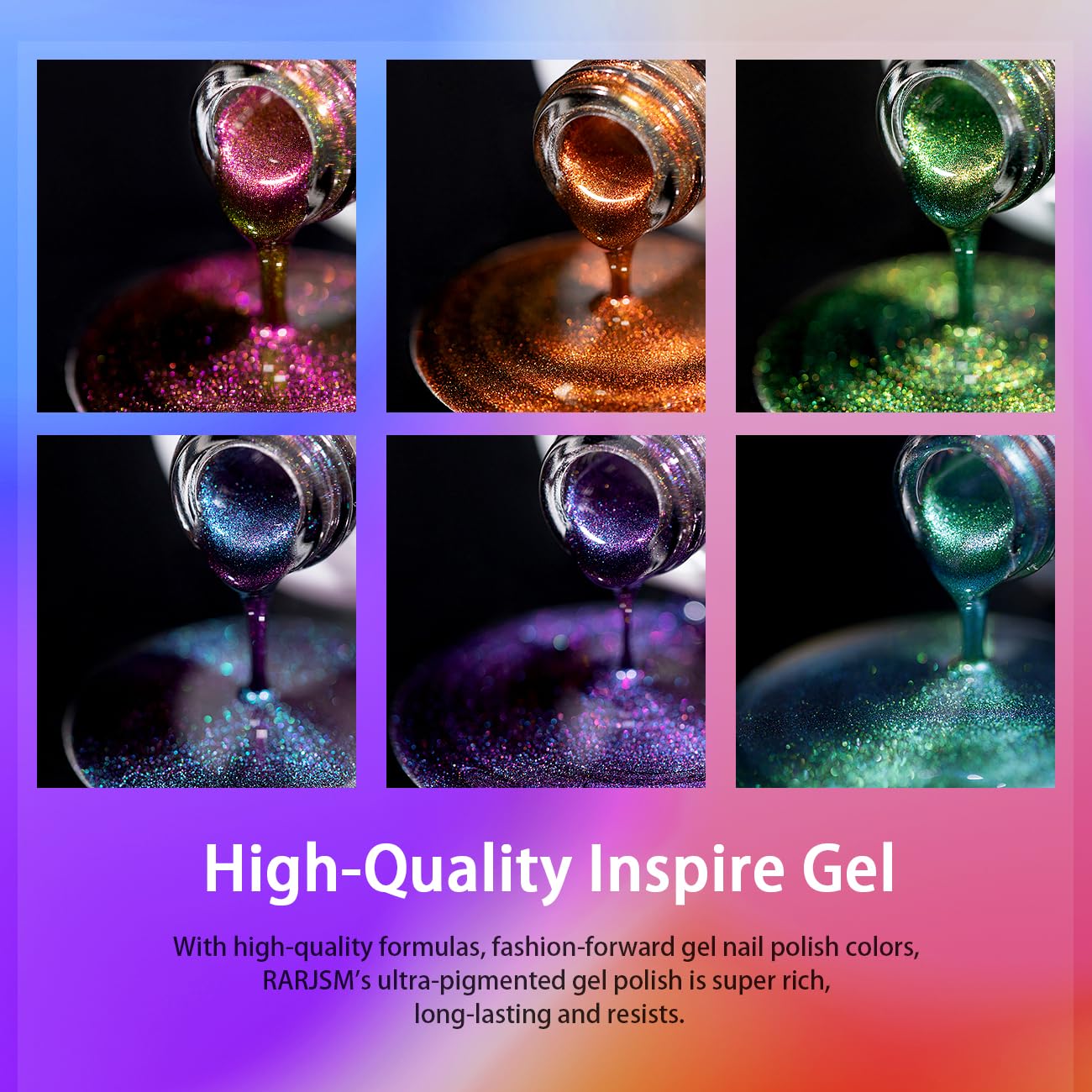 RARJSM Chameleon Gel Nail Polish Set – Multichrome Color Shifting Glitter Gel Polish (6x7.5ml)
