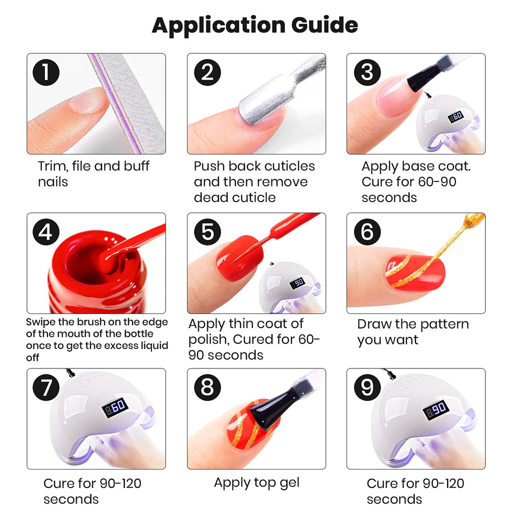 RARJSM Nail Art Gel Liner 24-Color Set – Built-In Brush, 8ml Each, Soak-Off UV/LED