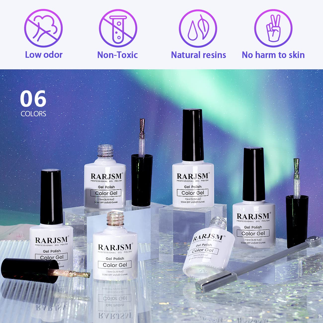 RARJSM Aurora Cat Eye Gel Nail Polish Set — 6 Velvet Galaxy Colors for Home Salon