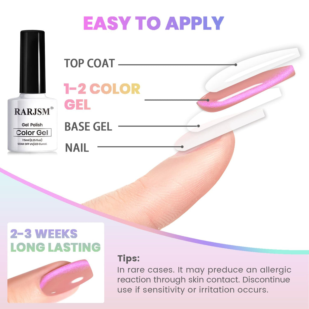 RARJSM Aurora Glitter Cat Eye Gel Nail Polish Set – 6 Pcs with Magnetic Stick