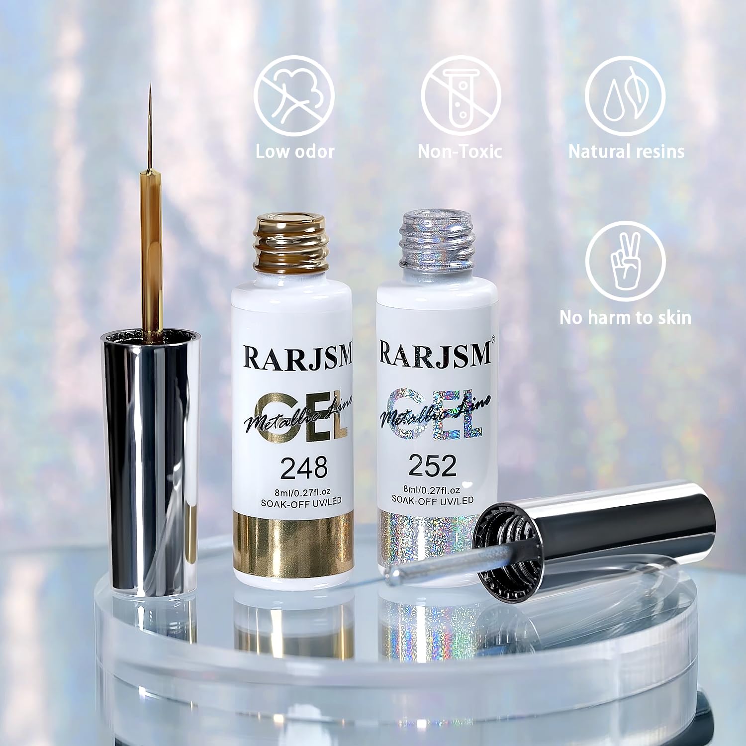 RARJSM Metallic Chrome Gel Liner - Silver & Bronze Gold (2-Piece, 8ml) | Nail Art Gel Polish