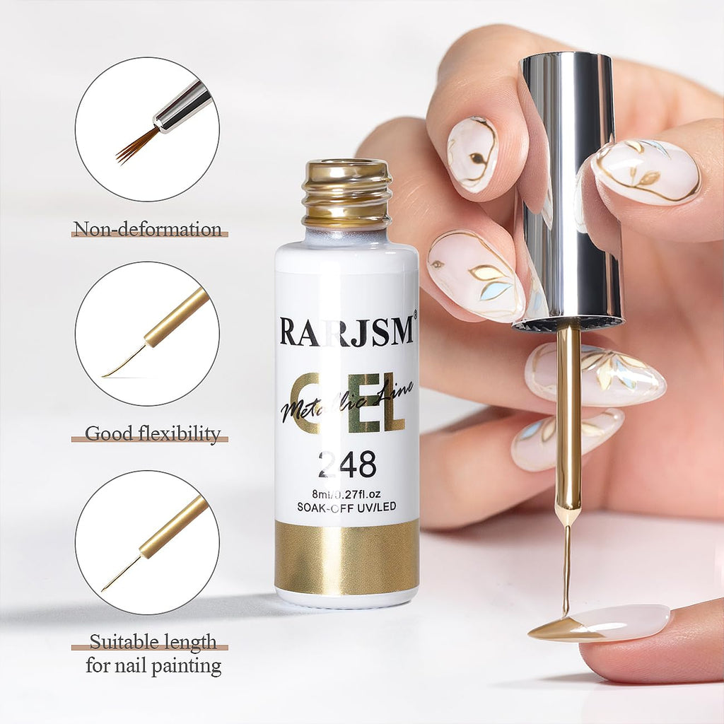 RARJSM Metallic Chrome Gel Liner - Silver & Bronze Gold (2-Piece, 8ml) | Nail Art Gel Polish