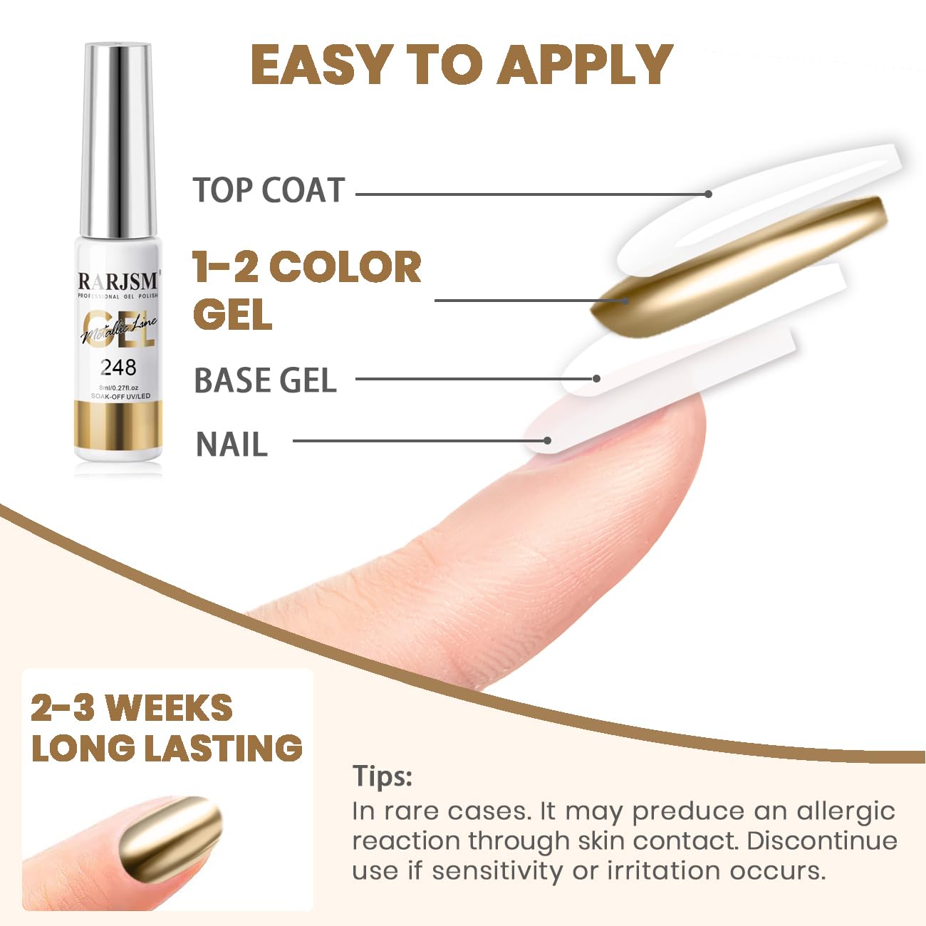 RARJSM Metallic Chrome Gel Liner - Silver & Bronze Gold (2-Piece, 8ml) | Nail Art Gel Polish