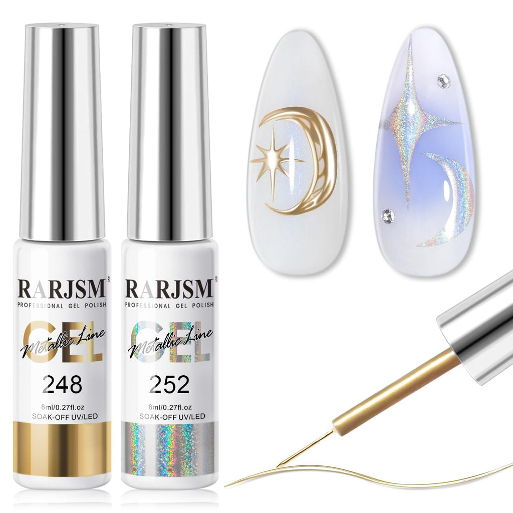 RARJSM Metallic Chrome Gel Liner - Silver & Bronze Gold (2-Piece, 8ml) | Nail Art Gel Polish
