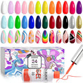 RARJSM Nail Art Gel Liner 24-Color Set – Built-In Brush, 8ml Each, Soak-Off UV/LED