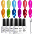 RARJSM 9D Neon Cat Eye Gel Nail Polish Set – 6 Colors, Silver Glitter, Magnetic Cat Eye Effect