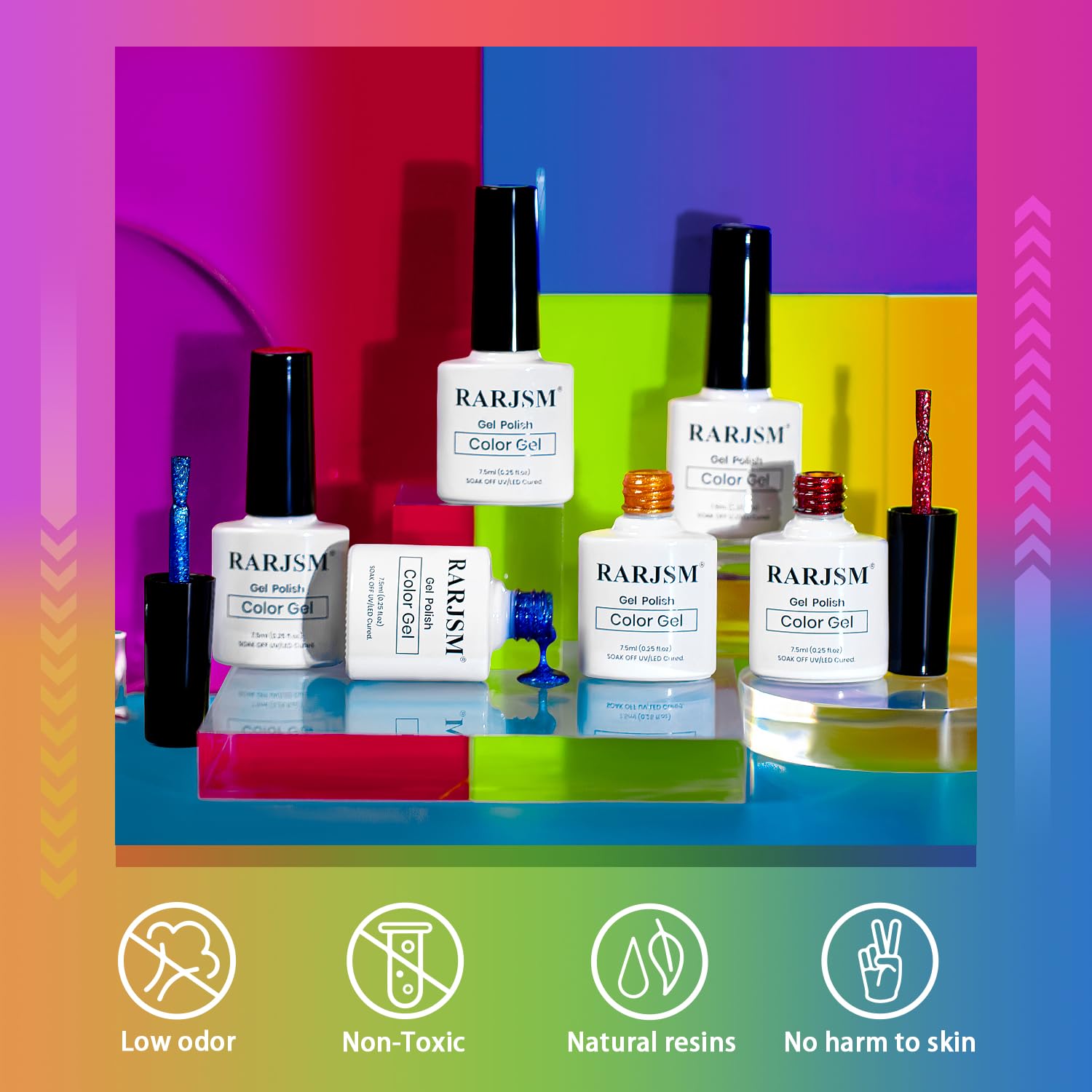 RARJSM 9D Neon Cat Eye Gel Nail Polish Set – 6 Colors, Silver Glitter, Magnetic Cat Eye Effect