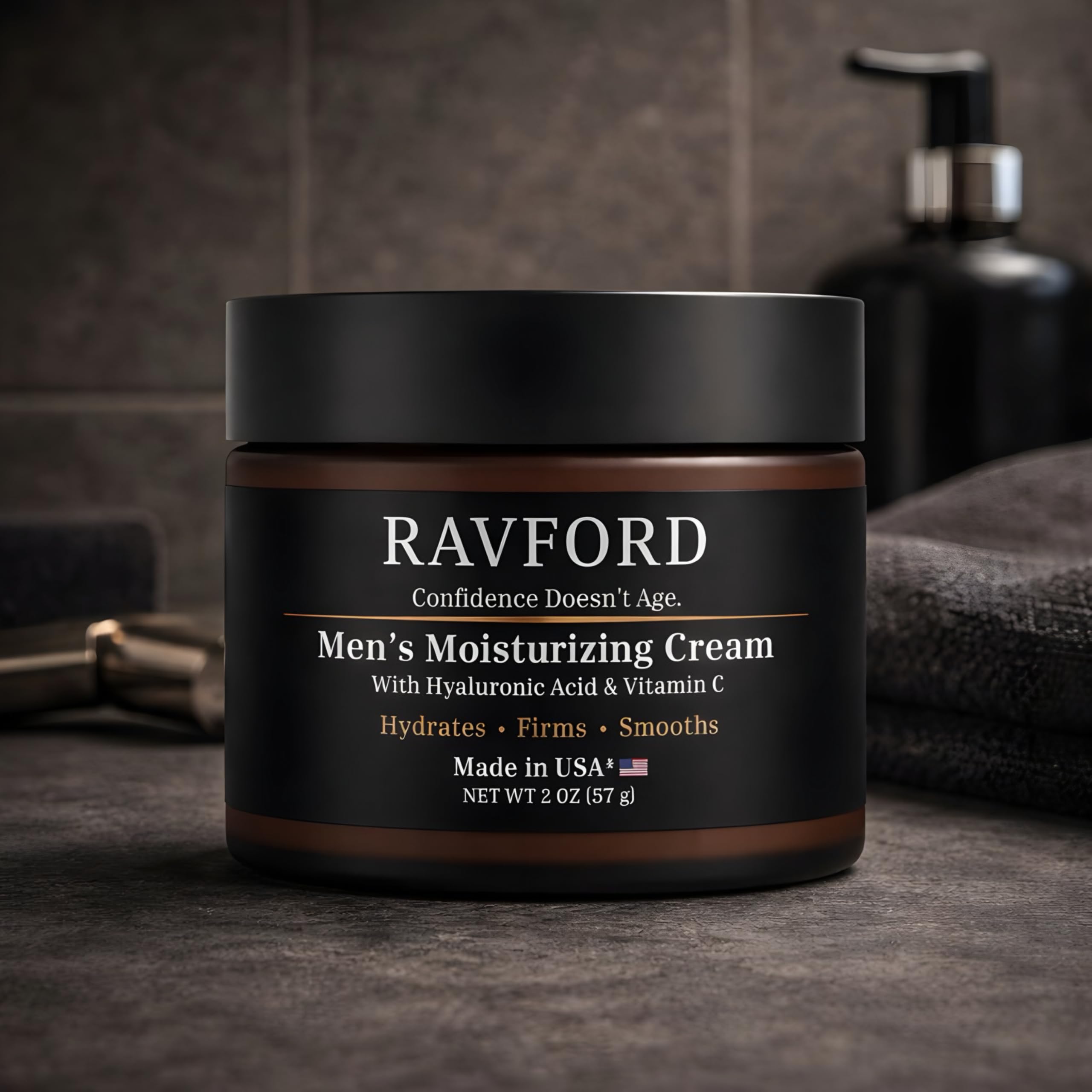 RAVFORD Men’s Face Moisturizer – Hydrating, Fast-Absorbing, Unscented with Hyaluronic Acid & Vitamin C | 2 oz