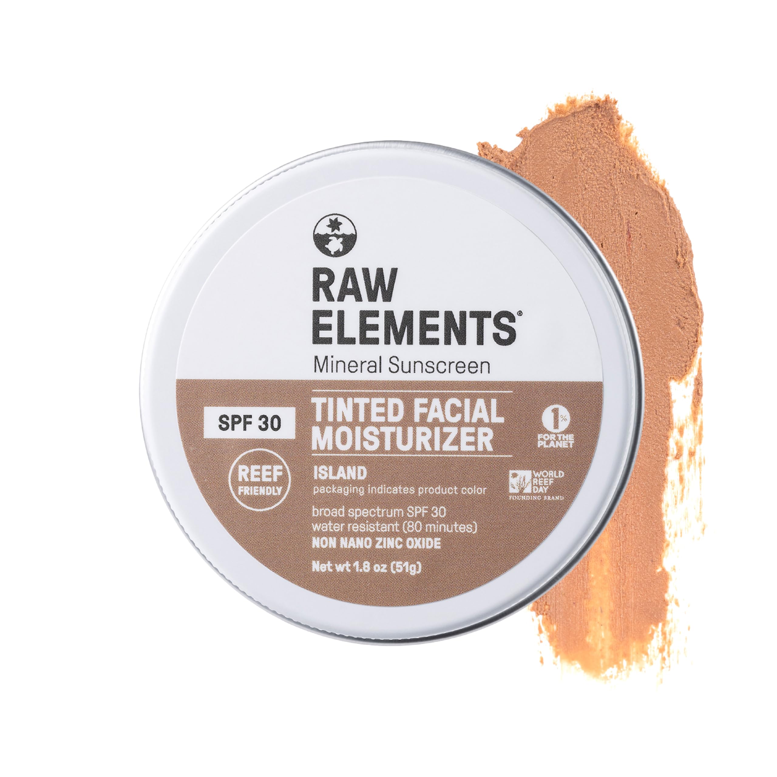 Raw Elements Ultra-Moisturizing Tinted Face Cream SPF 30 – Reef-Friendly Mineral Sunscreen, Island, 1.8 oz