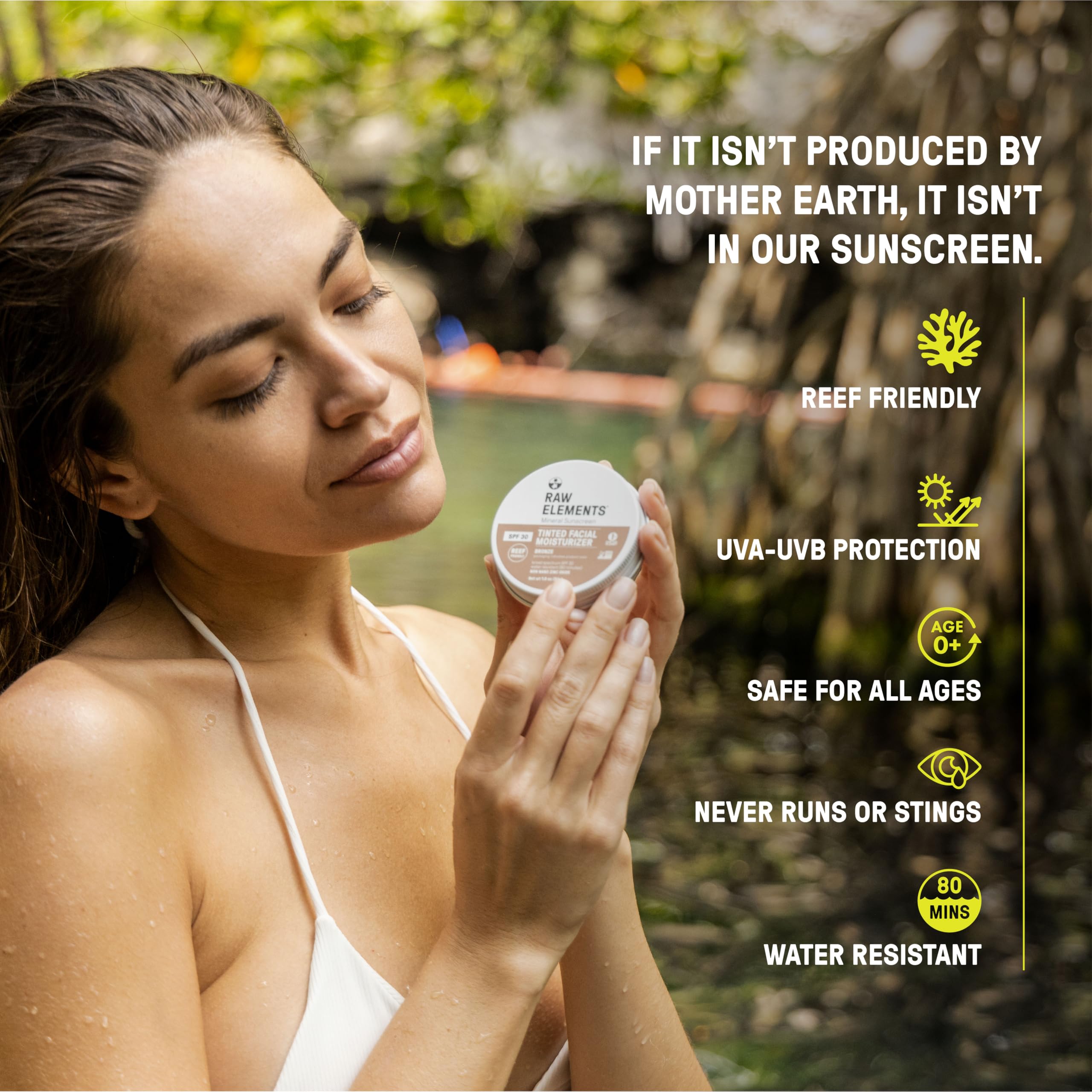 Raw Elements Ultra-Moisturizing Tinted Face Cream SPF 30 – Reef-Friendly Mineral Sunscreen, Island, 1.8 oz