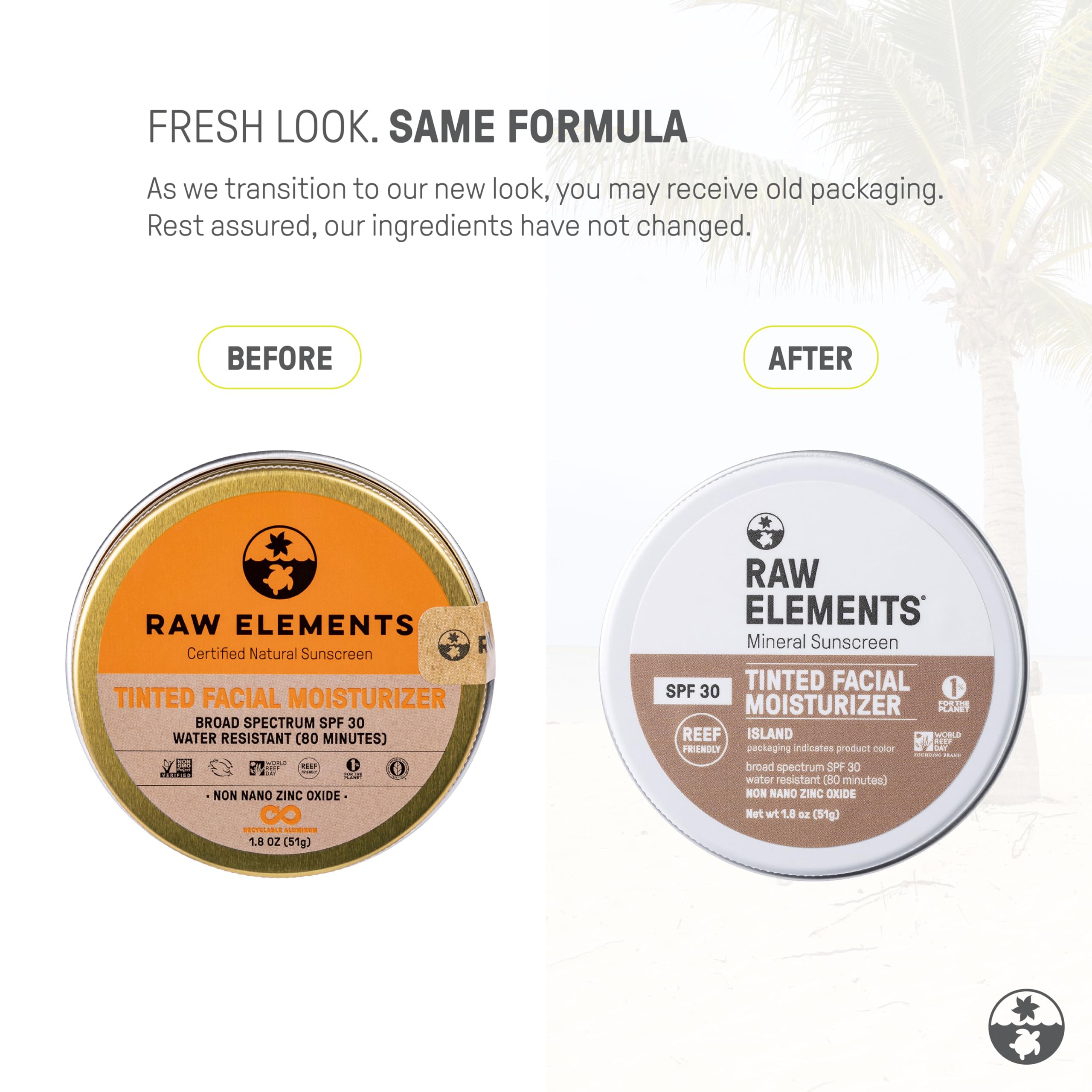 Raw Elements Ultra-Moisturizing Tinted Face Cream SPF 30 – Reef-Friendly Mineral Sunscreen, Island, 1.8 oz