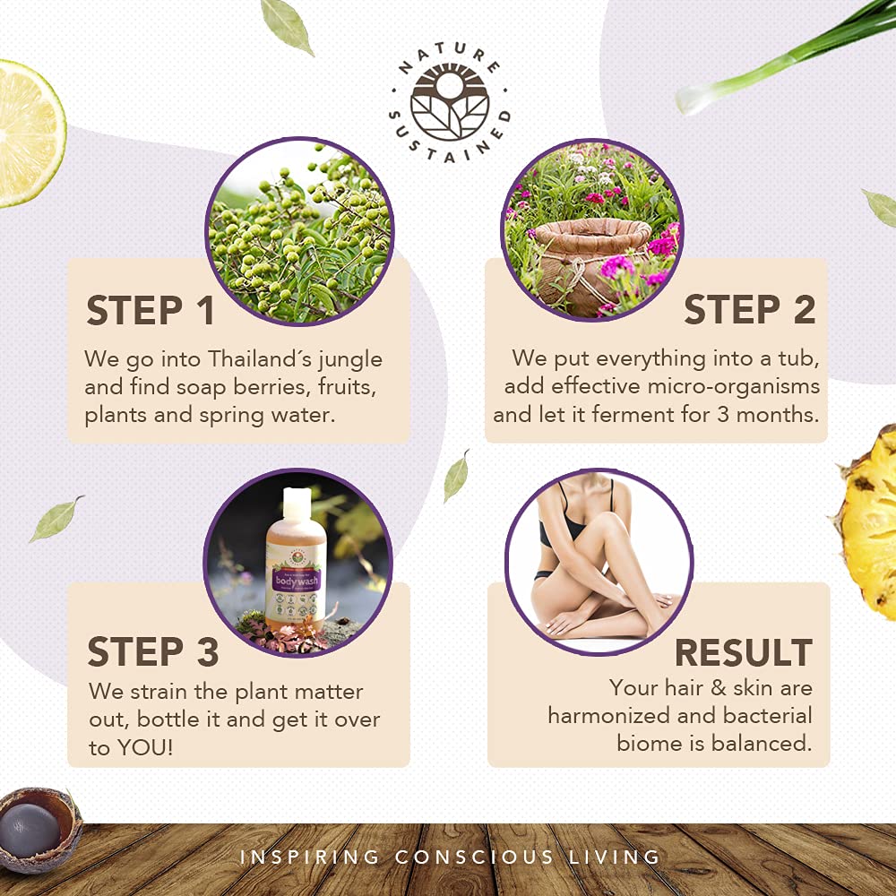 Nature Sustained Organic Body Wash & Face Wash – Probiotics, Soapberry Formula, Lemongrass