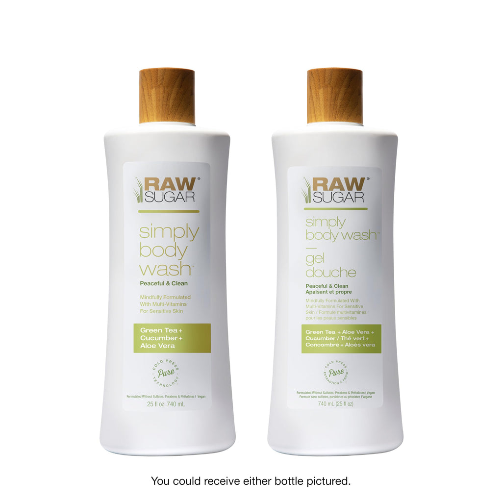 RAW SUGAR Green Tea Aloe Soother Body Wash – Gentle, Hydrating 3‑Pack | Vegan, SLS/SLES & Paraben Free