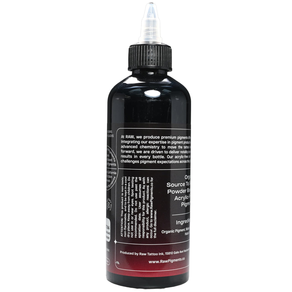 Raw Tattoo Ink 8oz Bottle – Black Widow Deep Black, Vegan, Acrylic-Free Premium Pigments