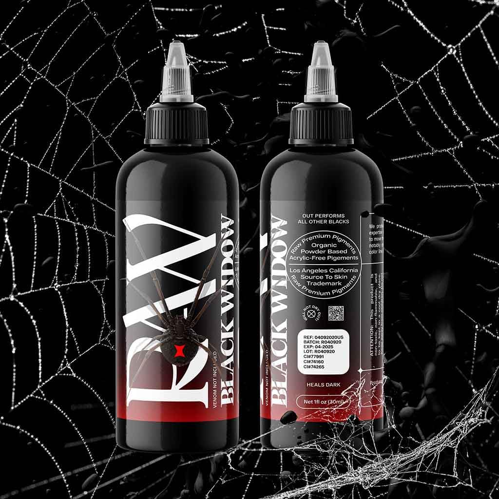 Raw Tattoo Ink 8oz Bottle – Black Widow Deep Black, Vegan, Acrylic-Free Premium Pigments