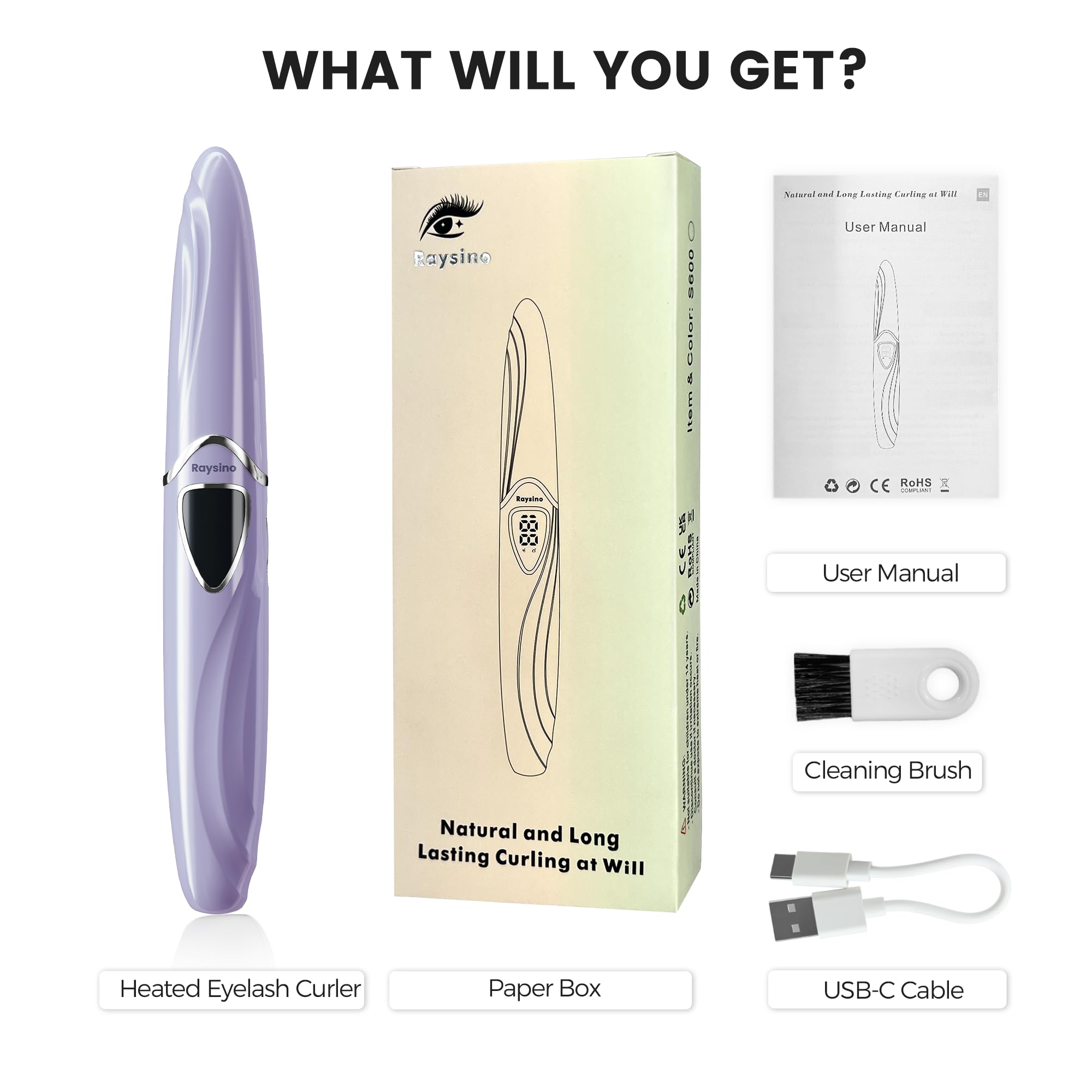 Raysino S600 Heated Eyelash Curler – 8s Fast Heating, 24h Curl, Type-C Rechargeable