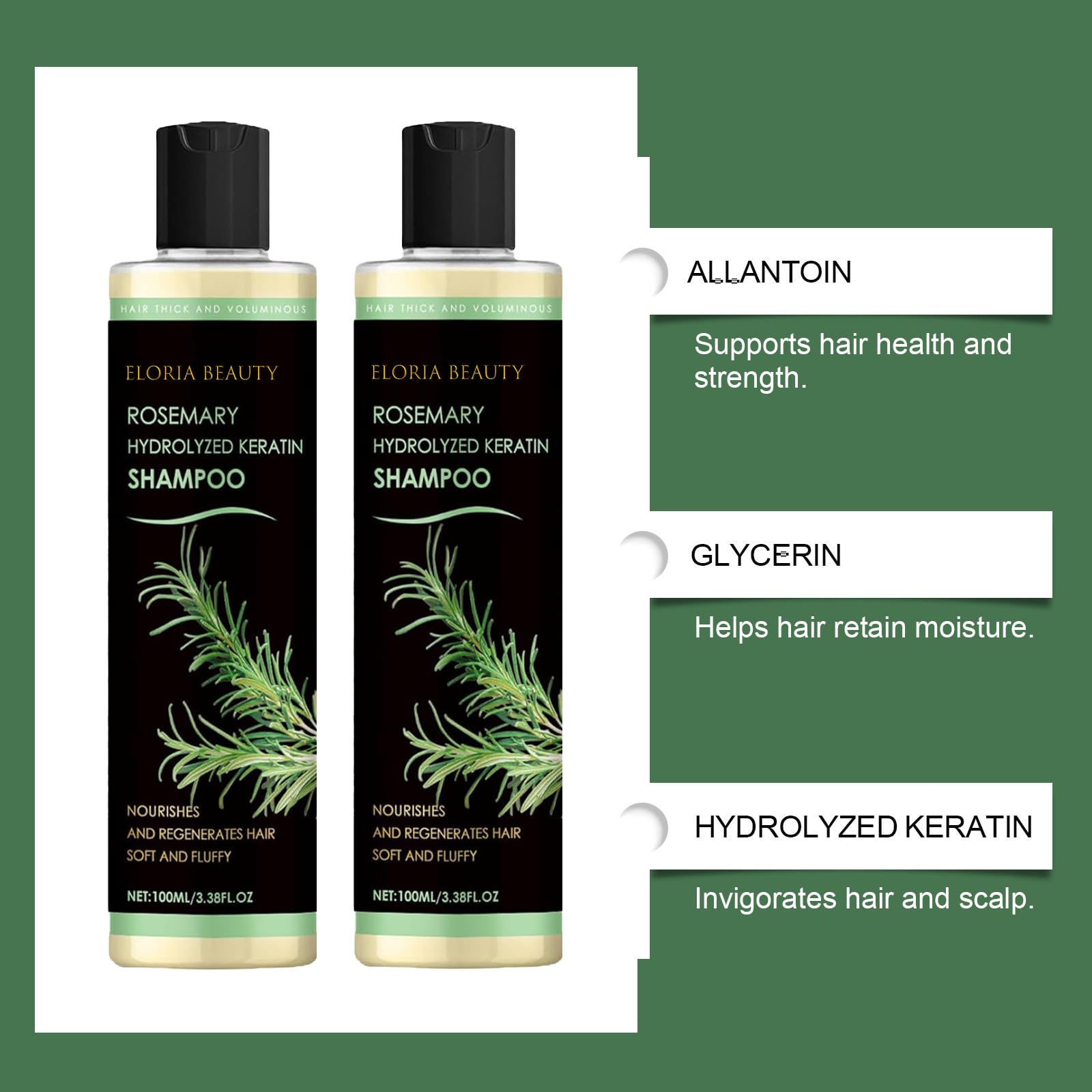 RCSCBC Eloria Beauty Shampoo – Rosemary Hydrolyzed Keratin, Nourishes & Regenerates Hair (1 PCS)