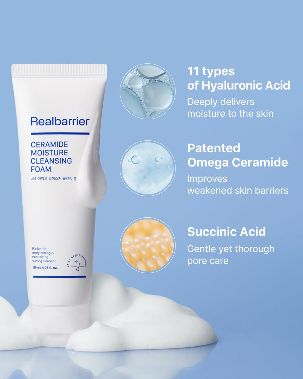 Real Barrier Ceramide Moisture Cleansing Foam 120ml | Hydrating Deep Cleanser with Hyaluronic Acid