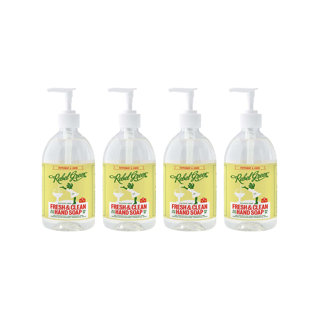 Rebel Green Liquid Hand Soap – Moisturizing Natural Hand Wash (Peppermint & Lemon) – Pack of 4, 16.9 fl oz