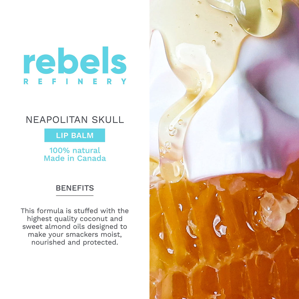 REBELS REFINERY 3-Piece Neapolitan Skull Lip Balm Bundle – Passion Fruit, Black Mint, White Vanilla