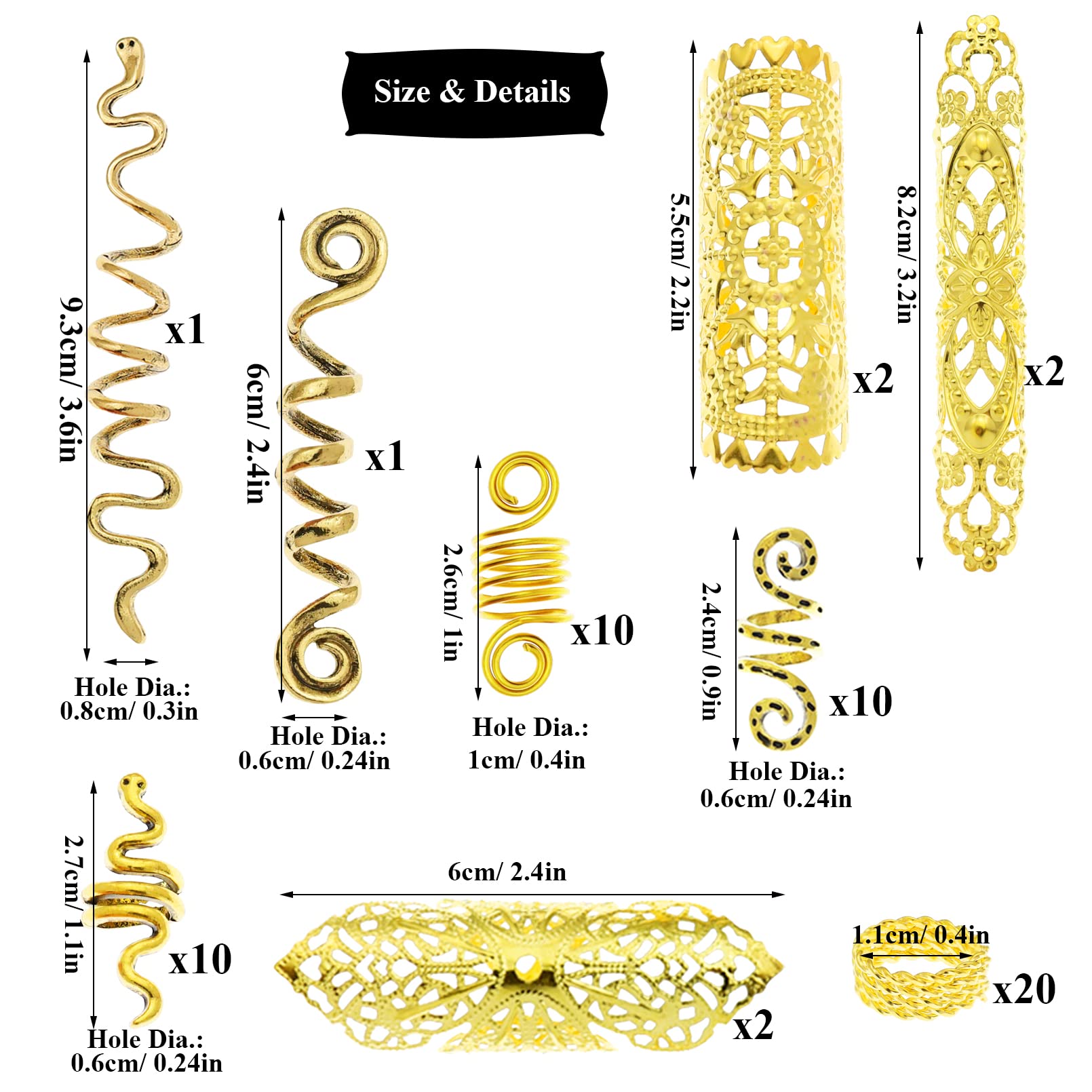 RechicGu 58-Piece Hair Braid Jewelry Set – Golden Dreadlock Accessories