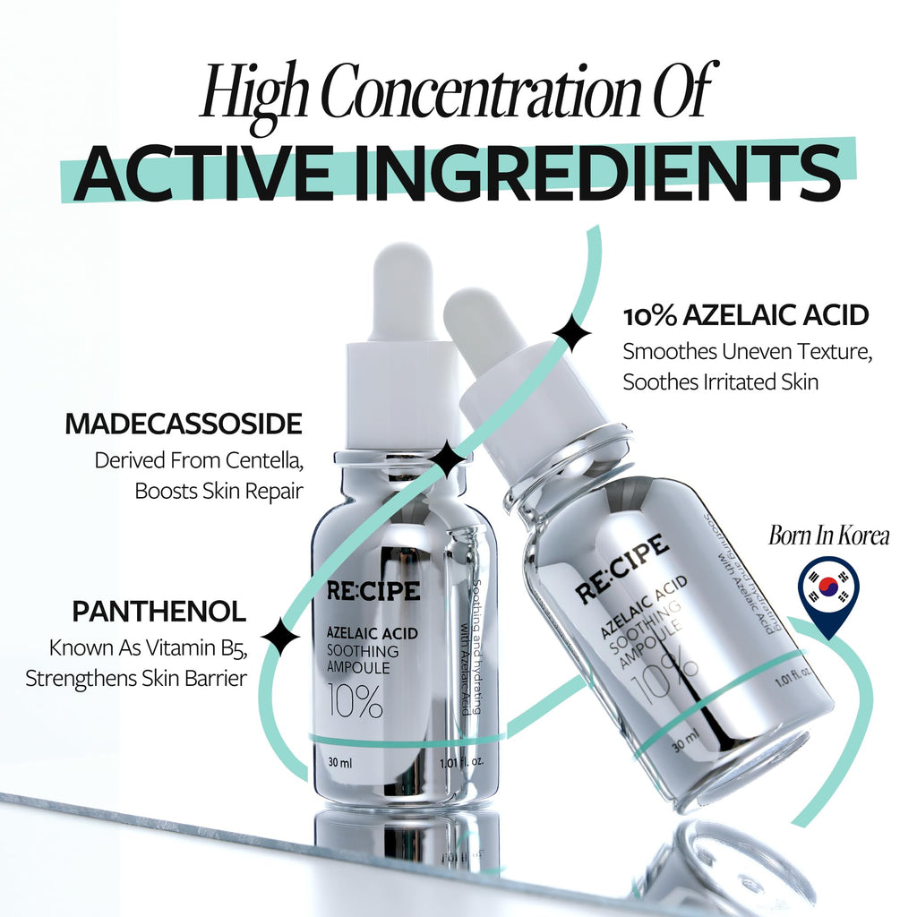RE:CIPE Azelaic Acid 10% Soothing Ampoule – Calming Serum for Sensitive Skin | 1.01 fl oz