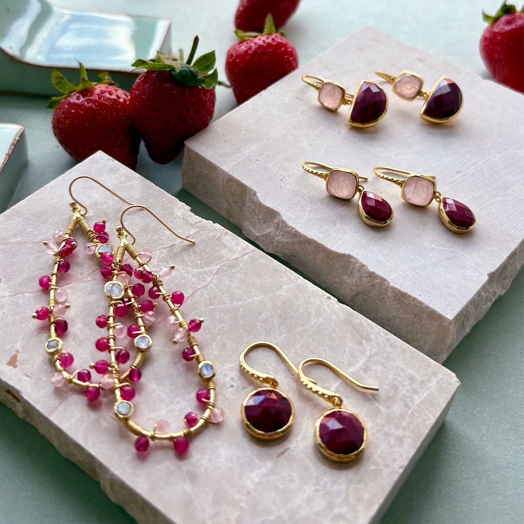 Charis Round Gemstone Earrings Ruby