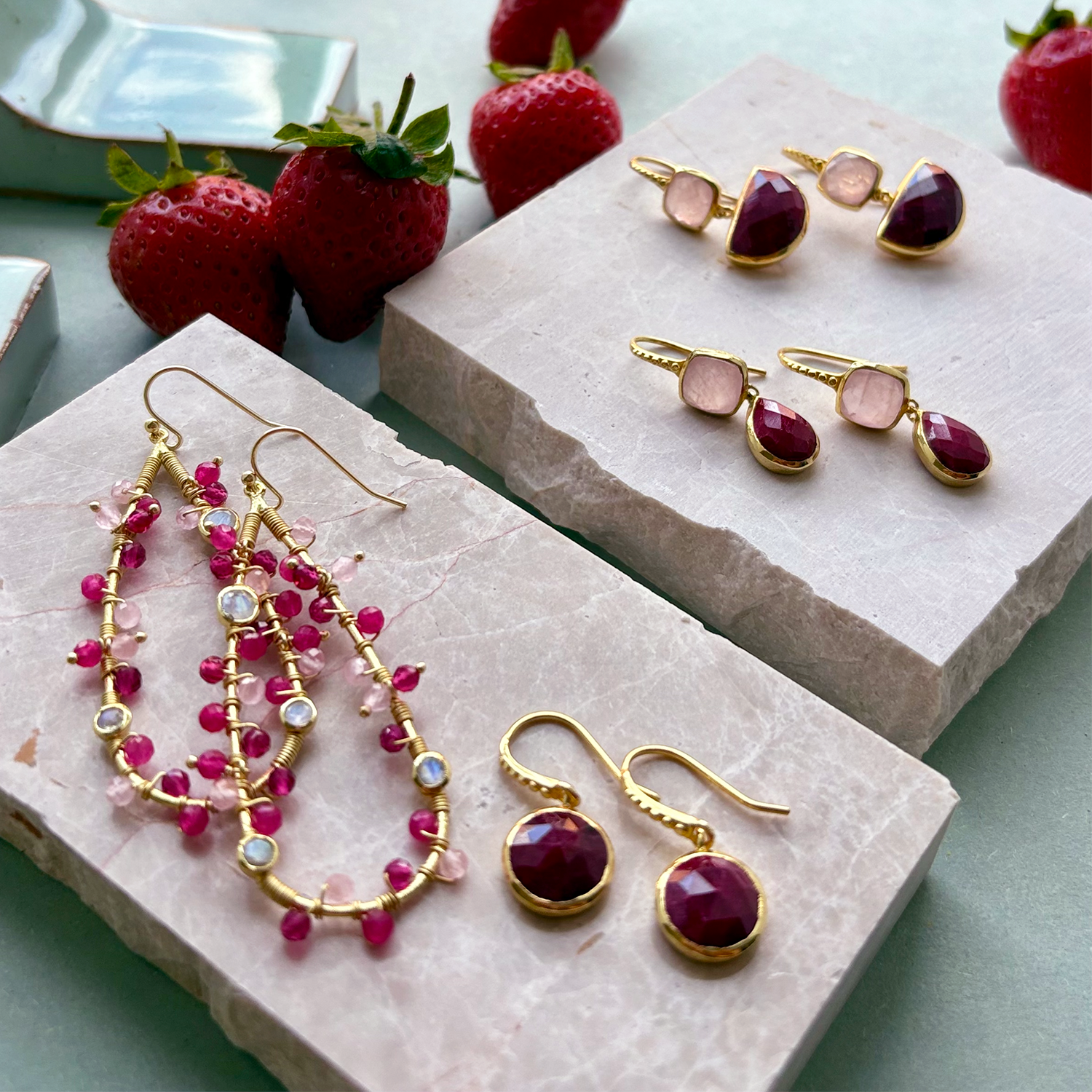 Charis Round Gemstone Earrings Ruby