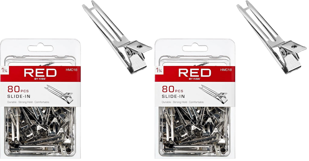 RED by Kiss 80pcs Slide-In Hair Clips 1.75-inch Durable Metal for Dreads & Twists (Pack of 2)