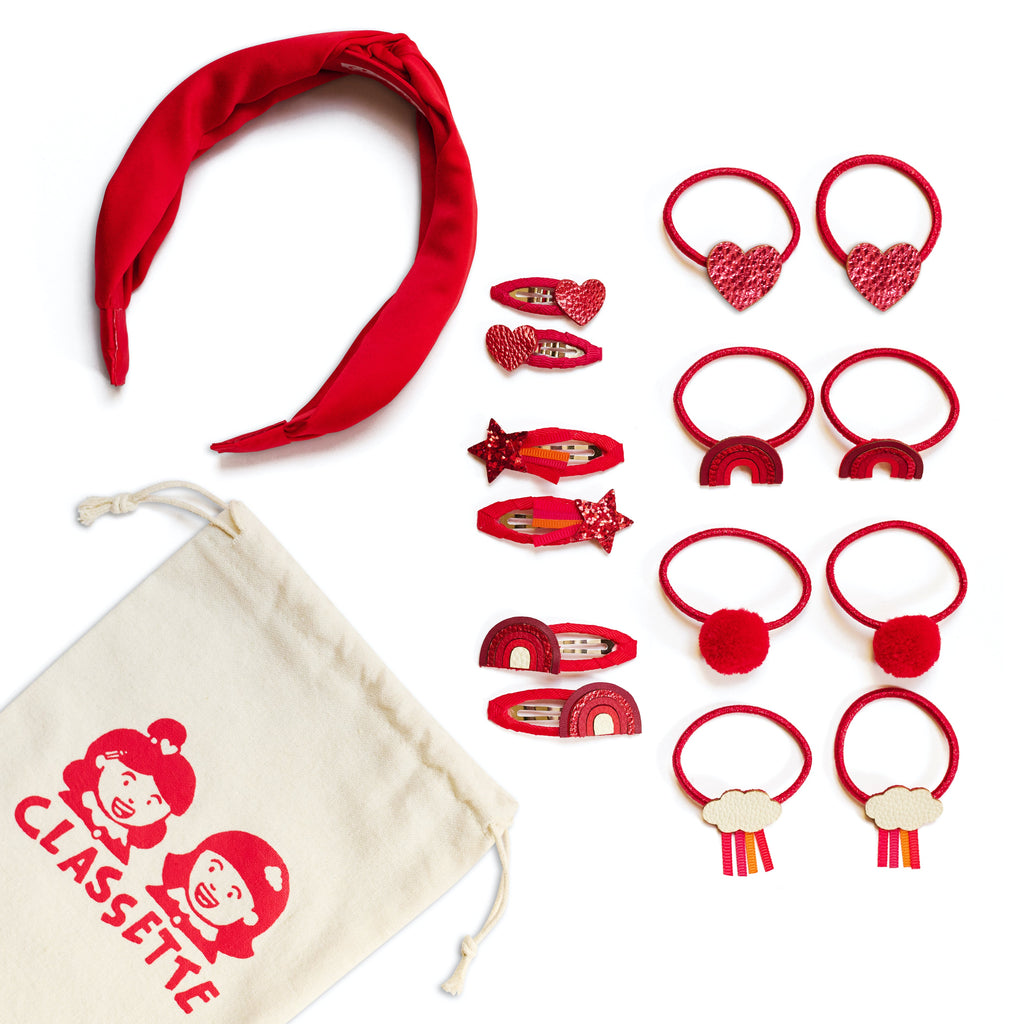 Red School Hair Clips, Bobble Hair Ties, Headband & Bag | The Gift Set