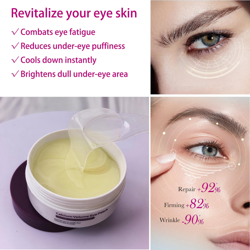Reepic Cosmer Calcium Volume Eye Patches – 30 Pairs Hydrogel Under Eye Masks for Dark Circles & Puffiness