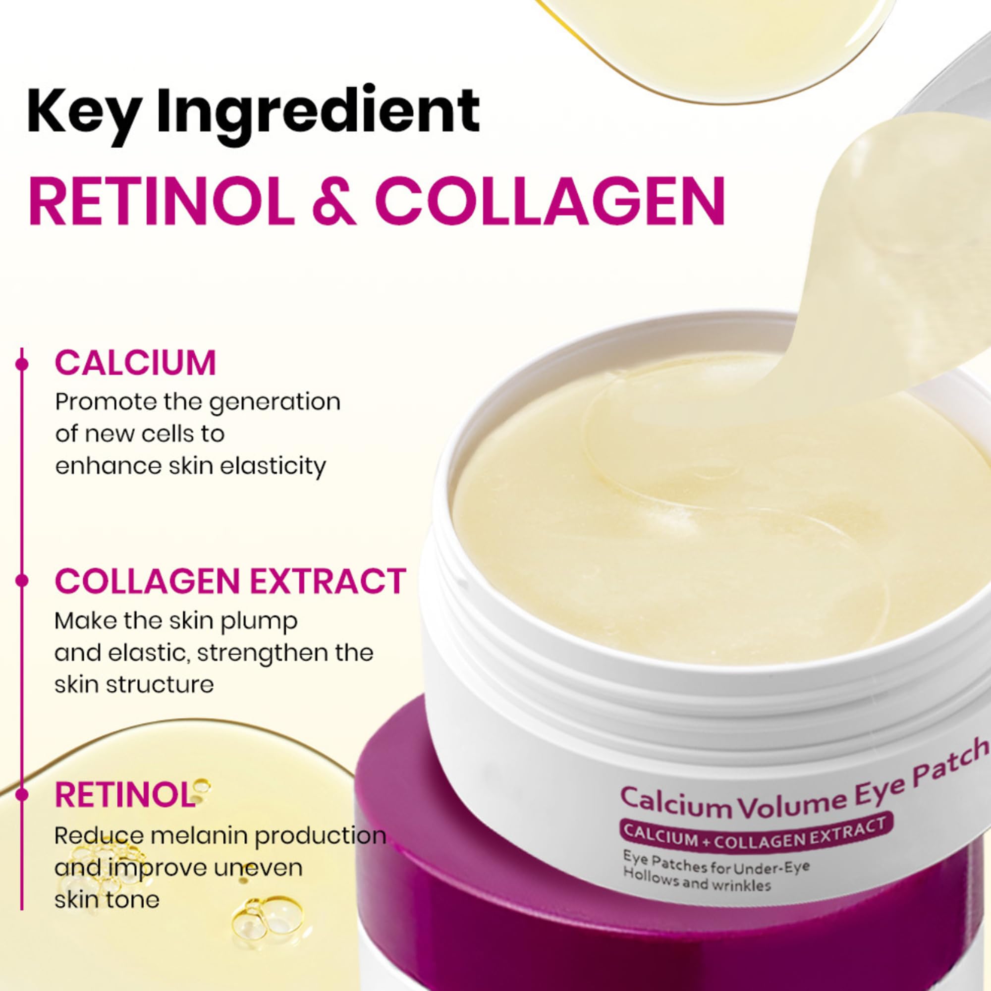 Reepic Cosmer Calcium Volume Eye Patches – 30 Pairs Hydrogel Under Eye Masks for Dark Circles & Puffiness