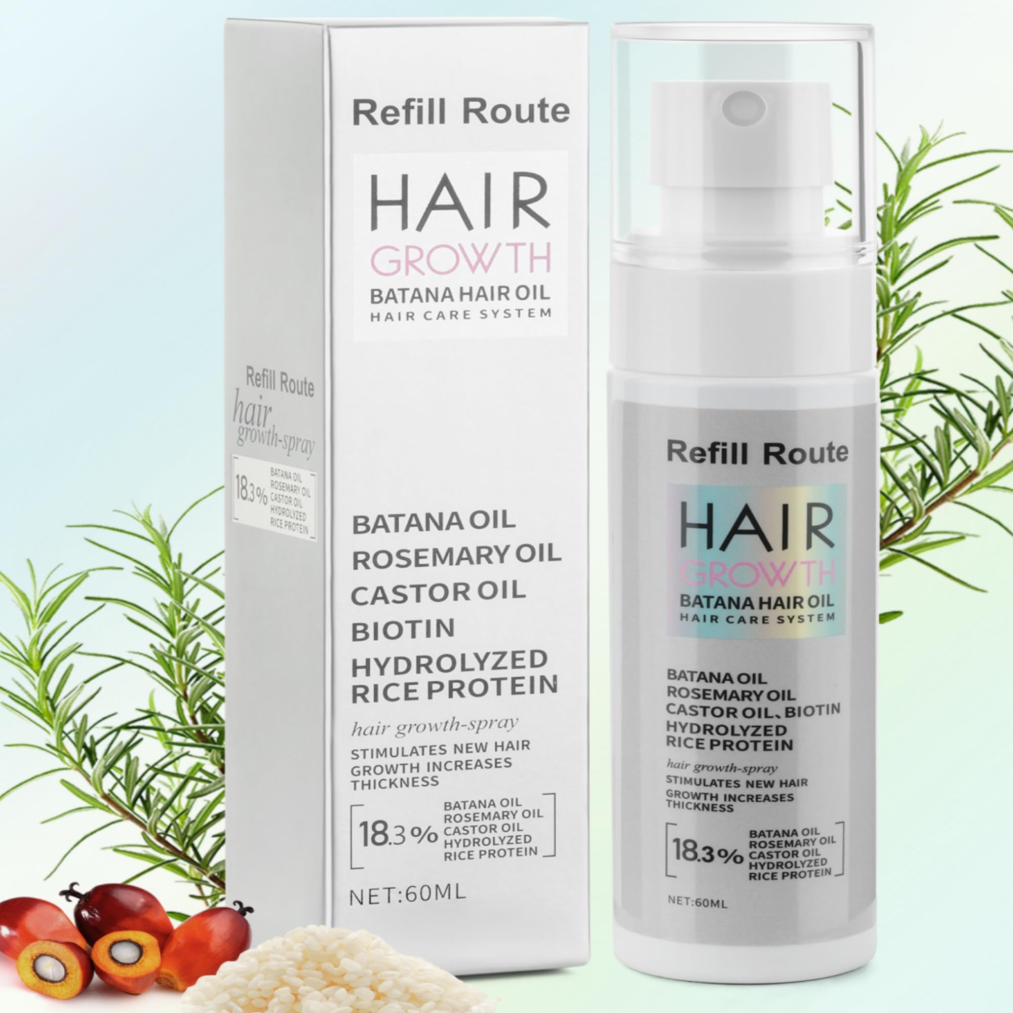 Refill Route Batana Oil Hair Growth Spray – Natural Vegan Hair Regrowth with Rice Water, Biotin & Rosemary
