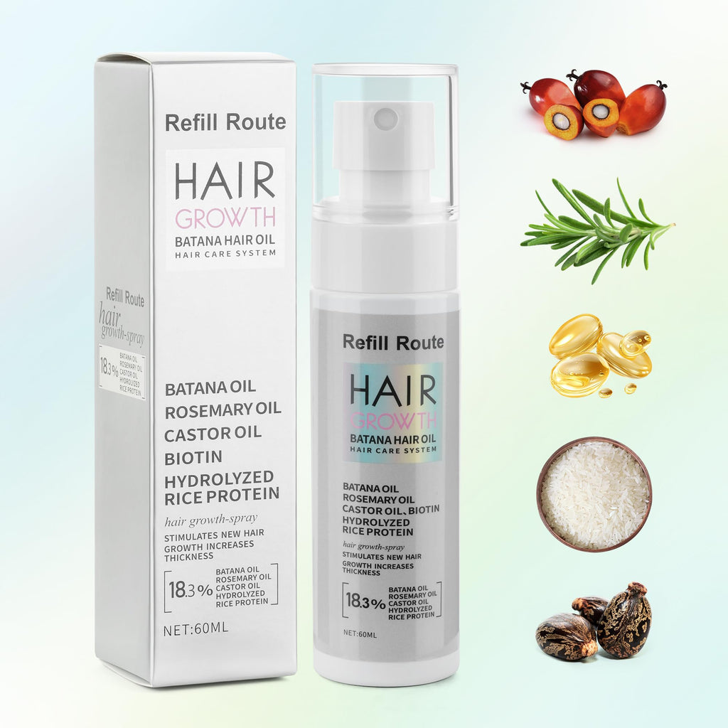Refill Route Batana Oil Hair Growth Spray – Natural Vegan Hair Regrowth with Rice Water, Biotin & Rosemary