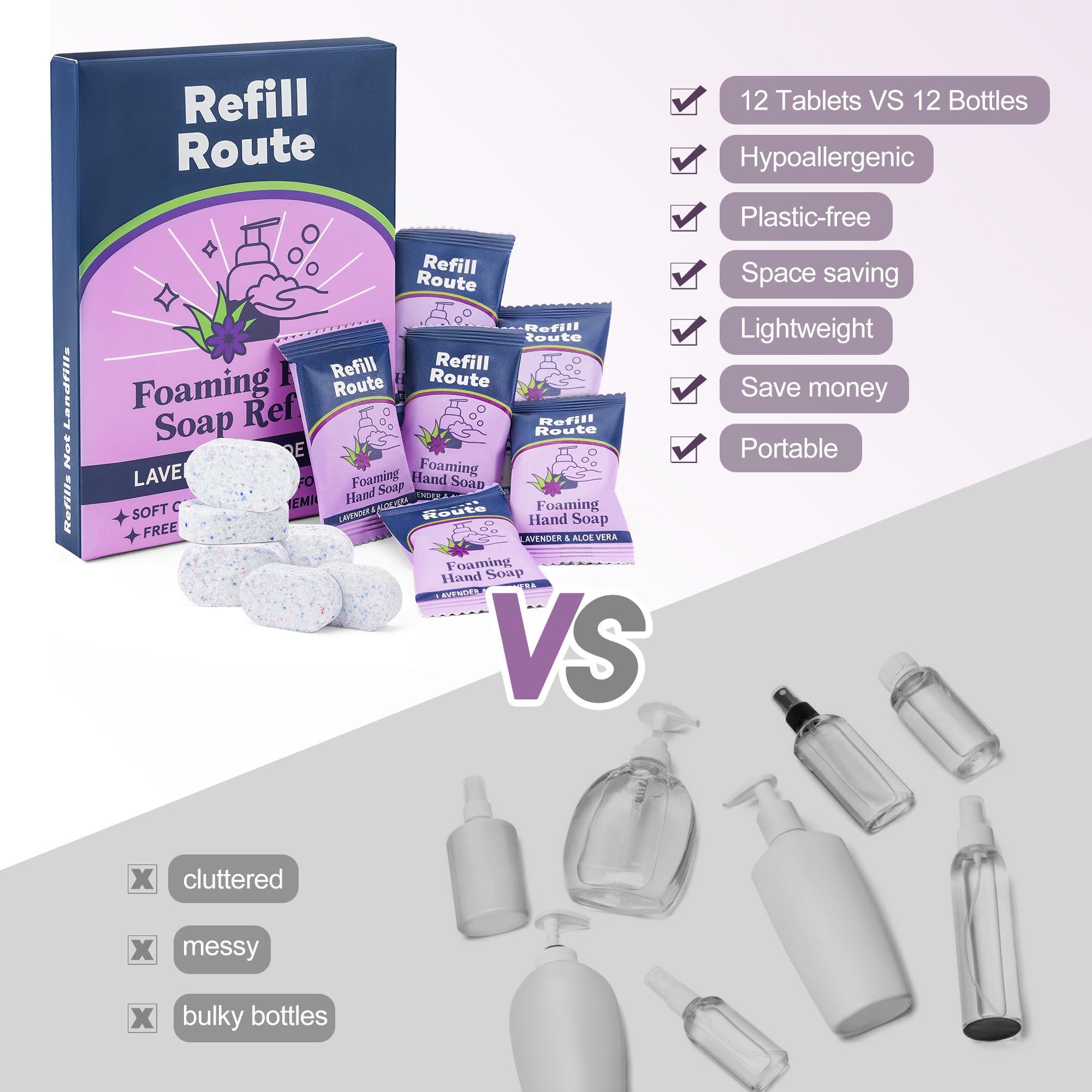 Refill Route Foaming Hand Soap Refills — 12×8 oz Lavender, Plant-Based & Vegan